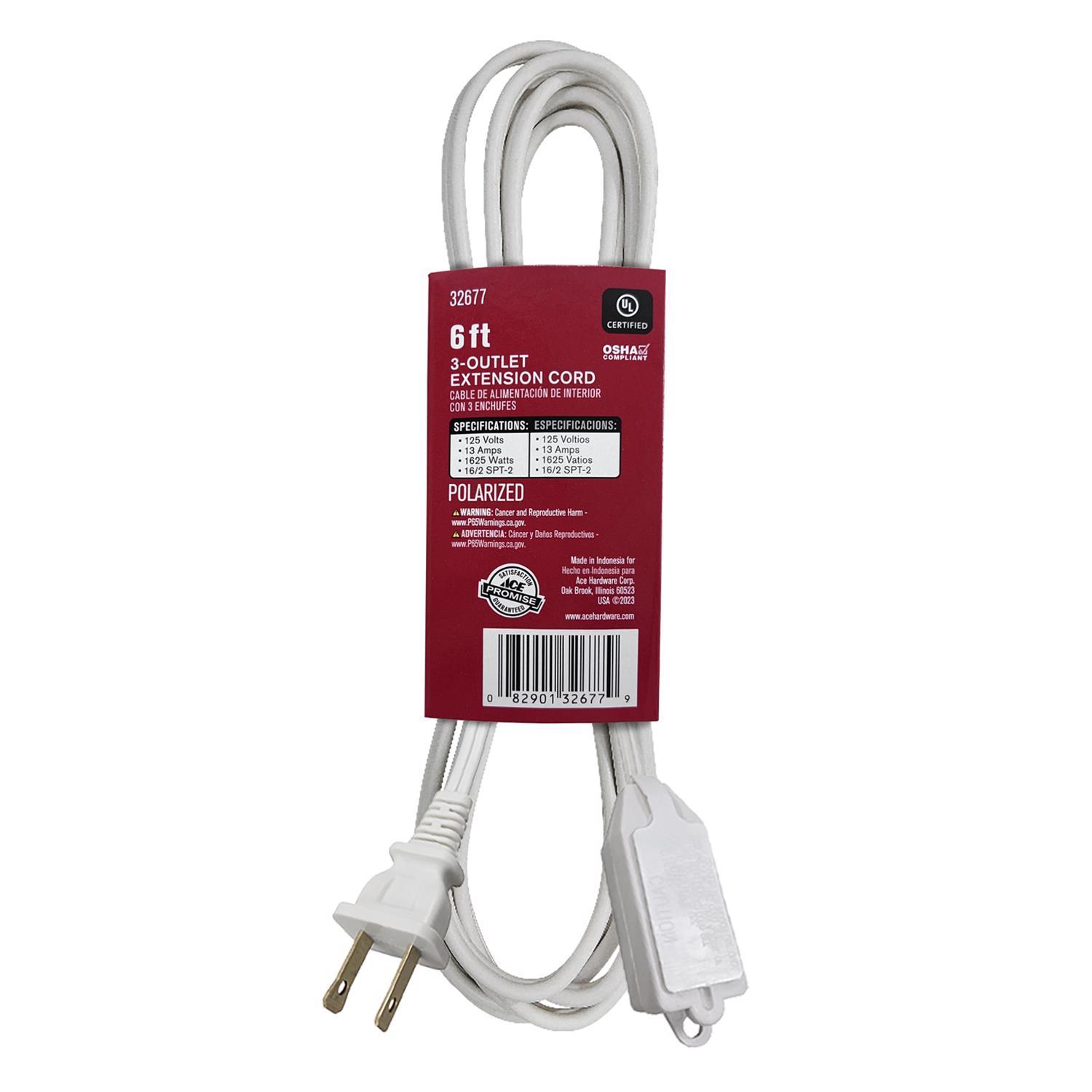 Ace Indoor 6 ft. L White Extension Cord 16/2 SPT-2
