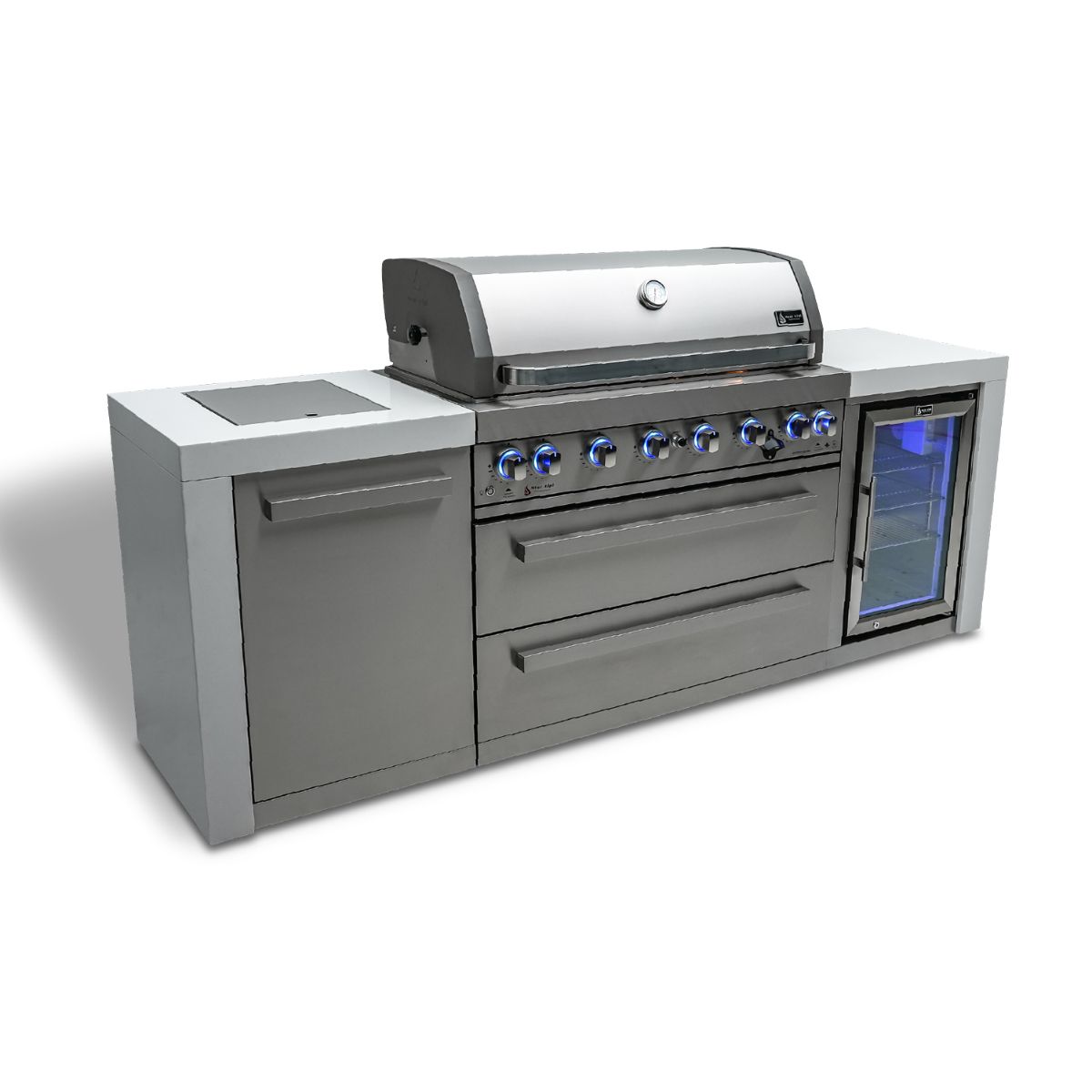 Mont Alpi 6-Burner Deluxe Island with fridge cabinet MAI805-DFC