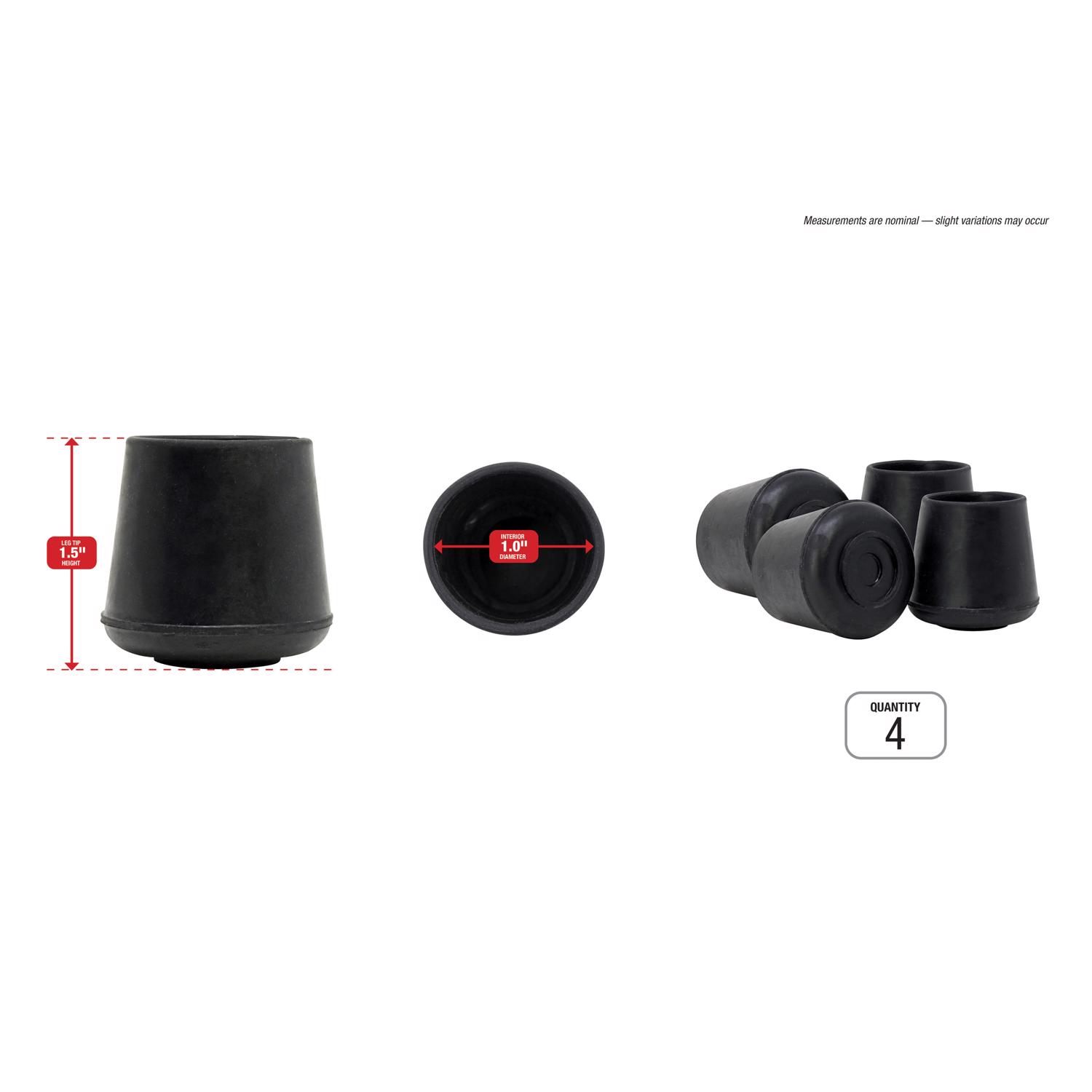 Ace Rubber Leg Tip Black Round 1 in. W 4 pk