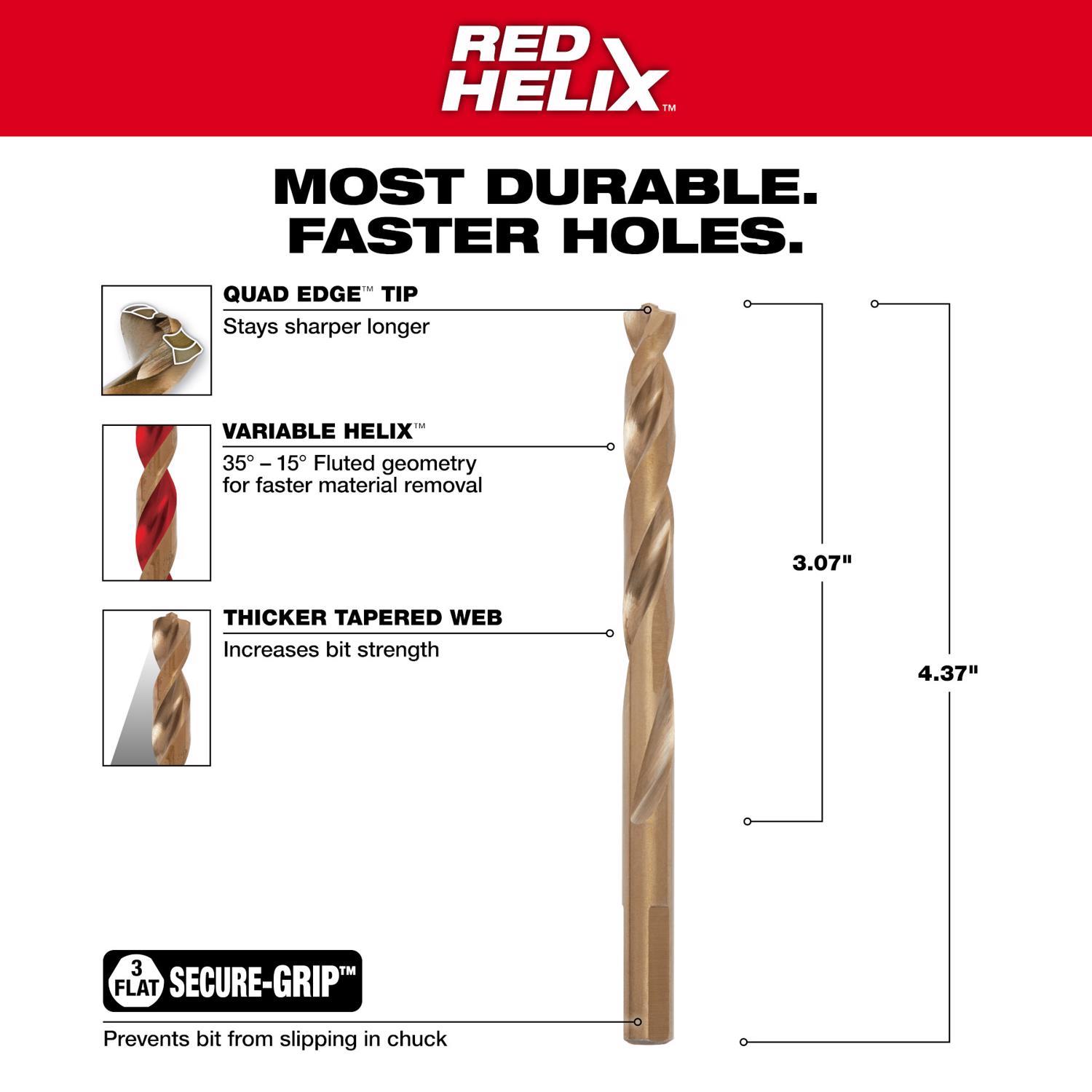 Milwaukee Red Helix 5/16 in. X 4-1/2 in. L Cobalt Thunderbolt Drill Bit 3-Flat Shank 1 pc