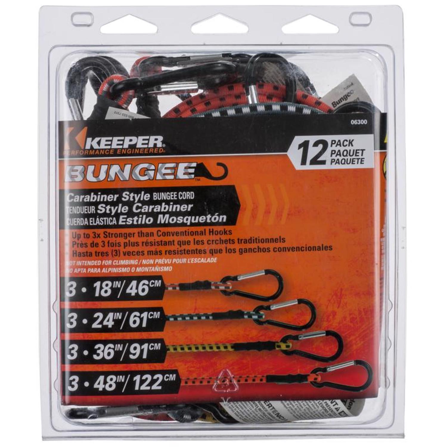 Keeper Assorted Carabiner Style Bungee Cord 18 in. L X 0.315 in. 12 pk