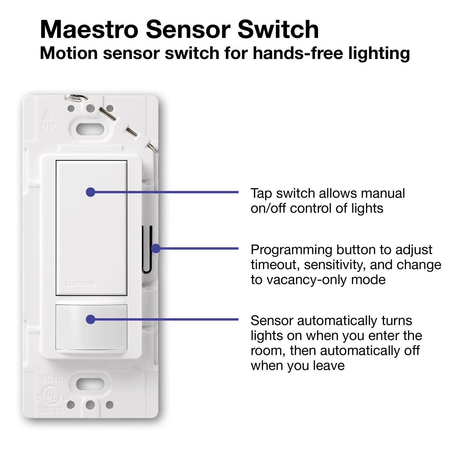 Lutron Maestro Occupancy 2 amps Single Pole Motion Sensor Switch White 1 pk