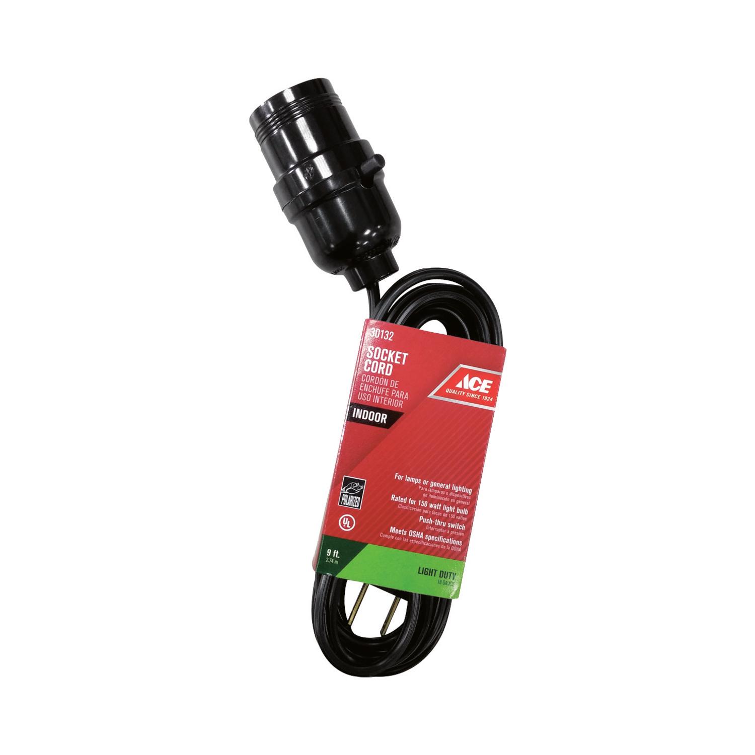 Ace Indoor 9 ft. L Black Extension Cord w/Socket 18/2 SPT-2