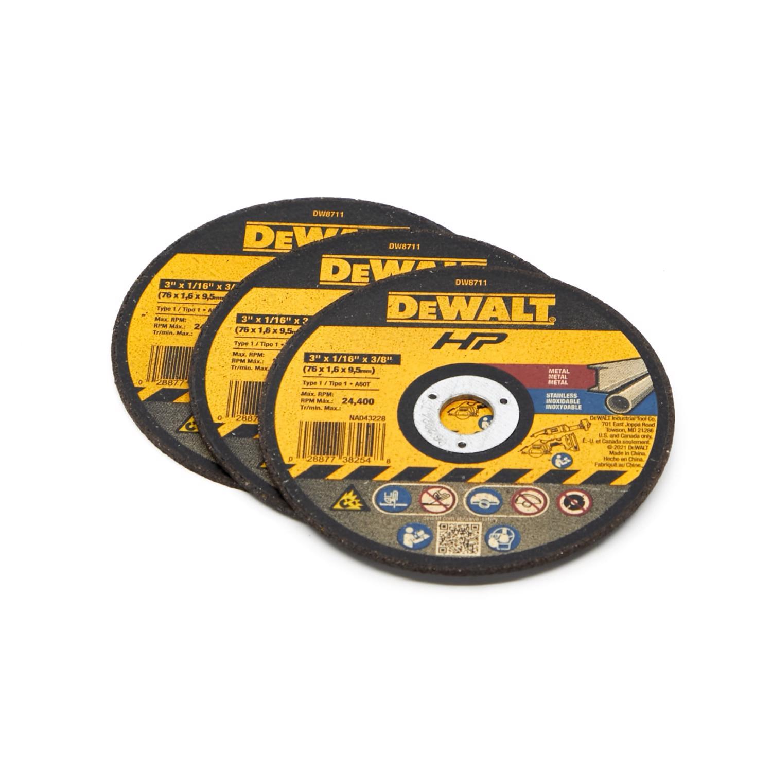 DeWalt 3 in. D X 3/8 in. X 1/16 in. thick Aluminum Oxide Bonded Cut-Off Wheel Kit 3 pk