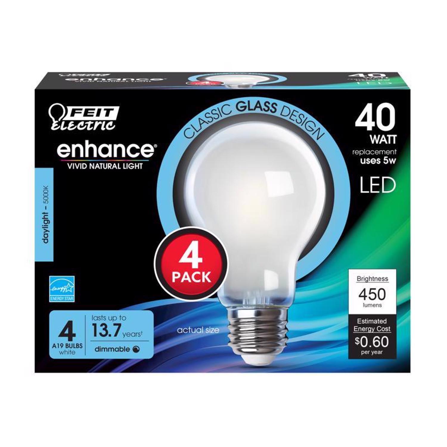 Feit Enhance A19 E26 (Medium) LED Bulb Daylight 40 Watt Equivalence 4 pk