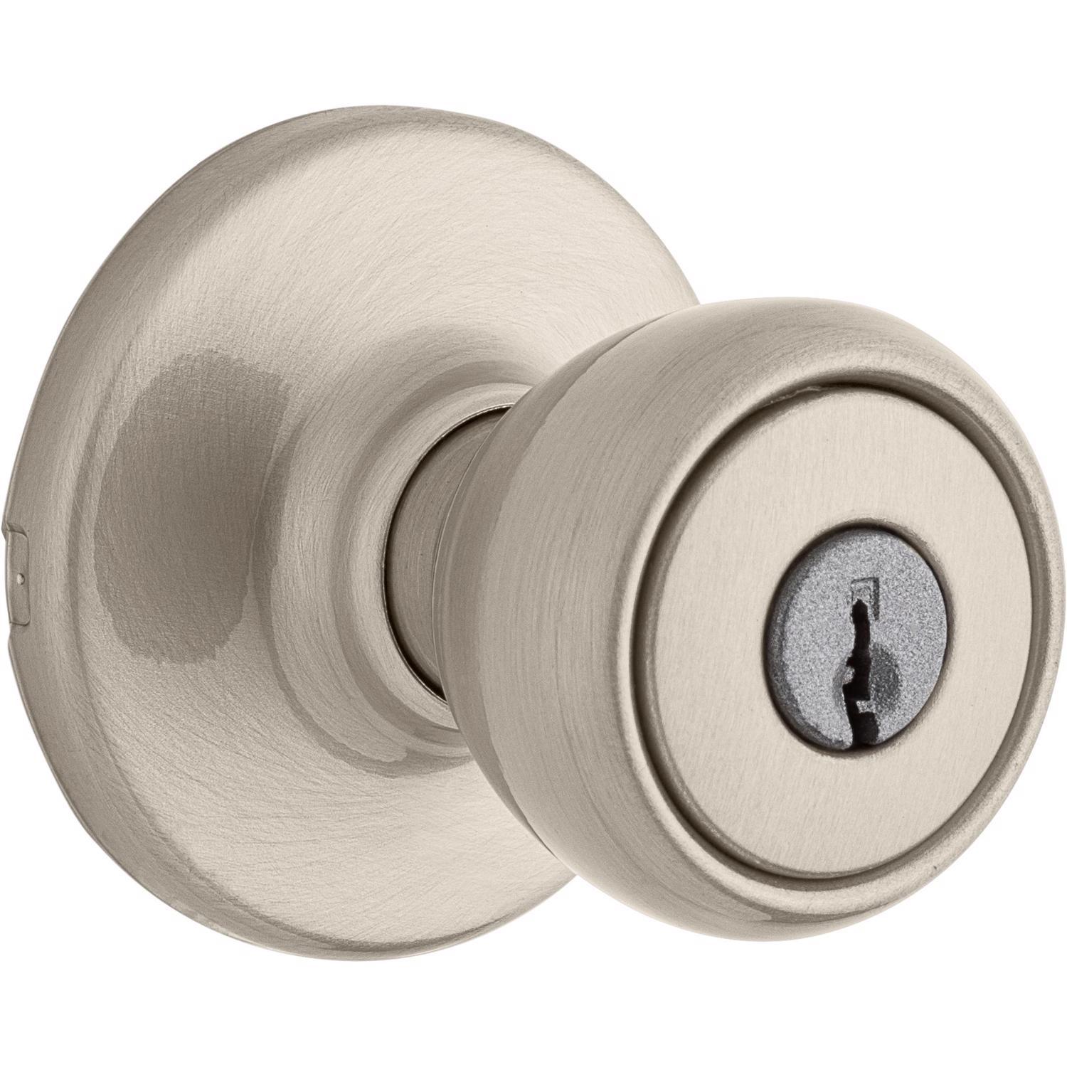 Kwikset Tylo Satin Nickel Entry Door Knob 1-3/4 in.