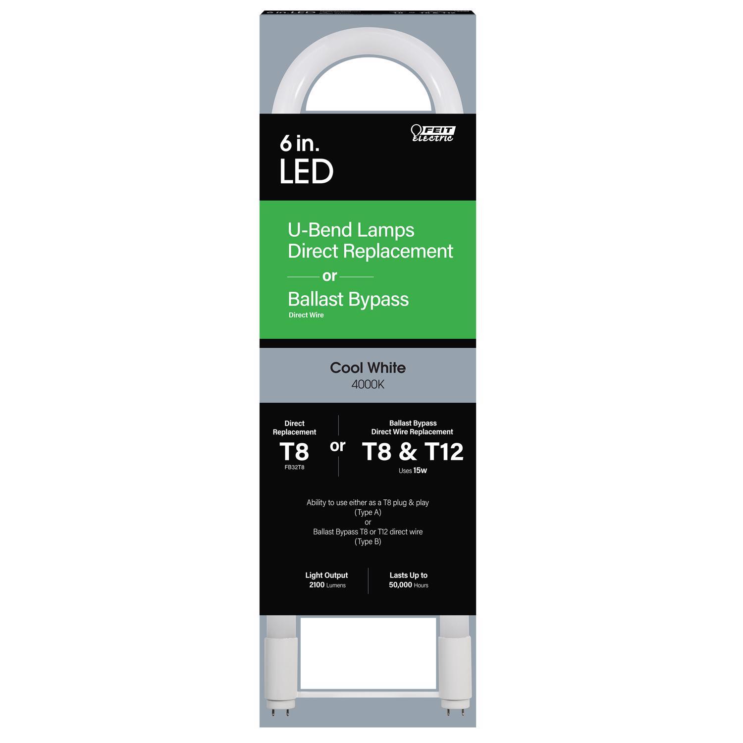 Feit Plug & Play T8 and T12 Cool White 22.5 in. G13 U-Bend LED Linear Lamp 32 Watt Equivalence 1 pk