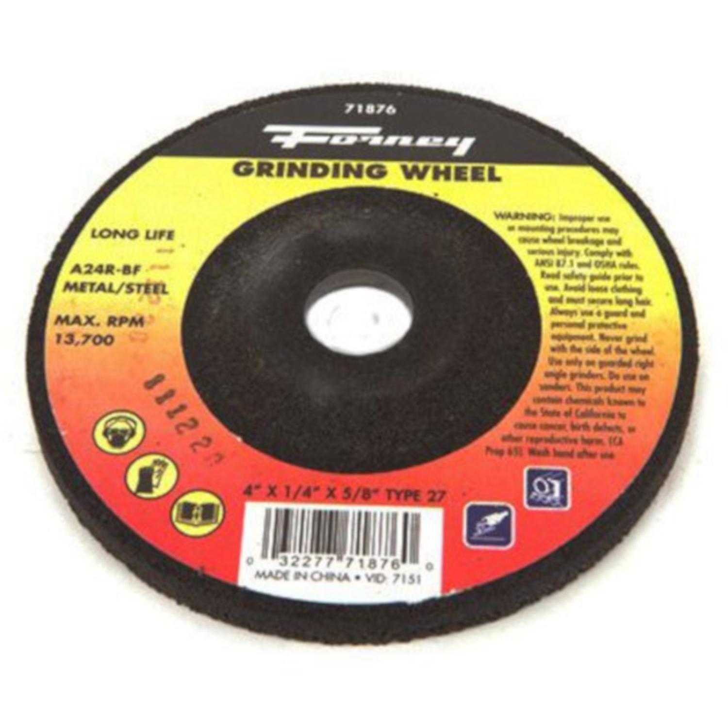 Forney 4 in. D X 5/8 in. in. X 1/4 in. thick Metal Grinding Wheel 1 pc