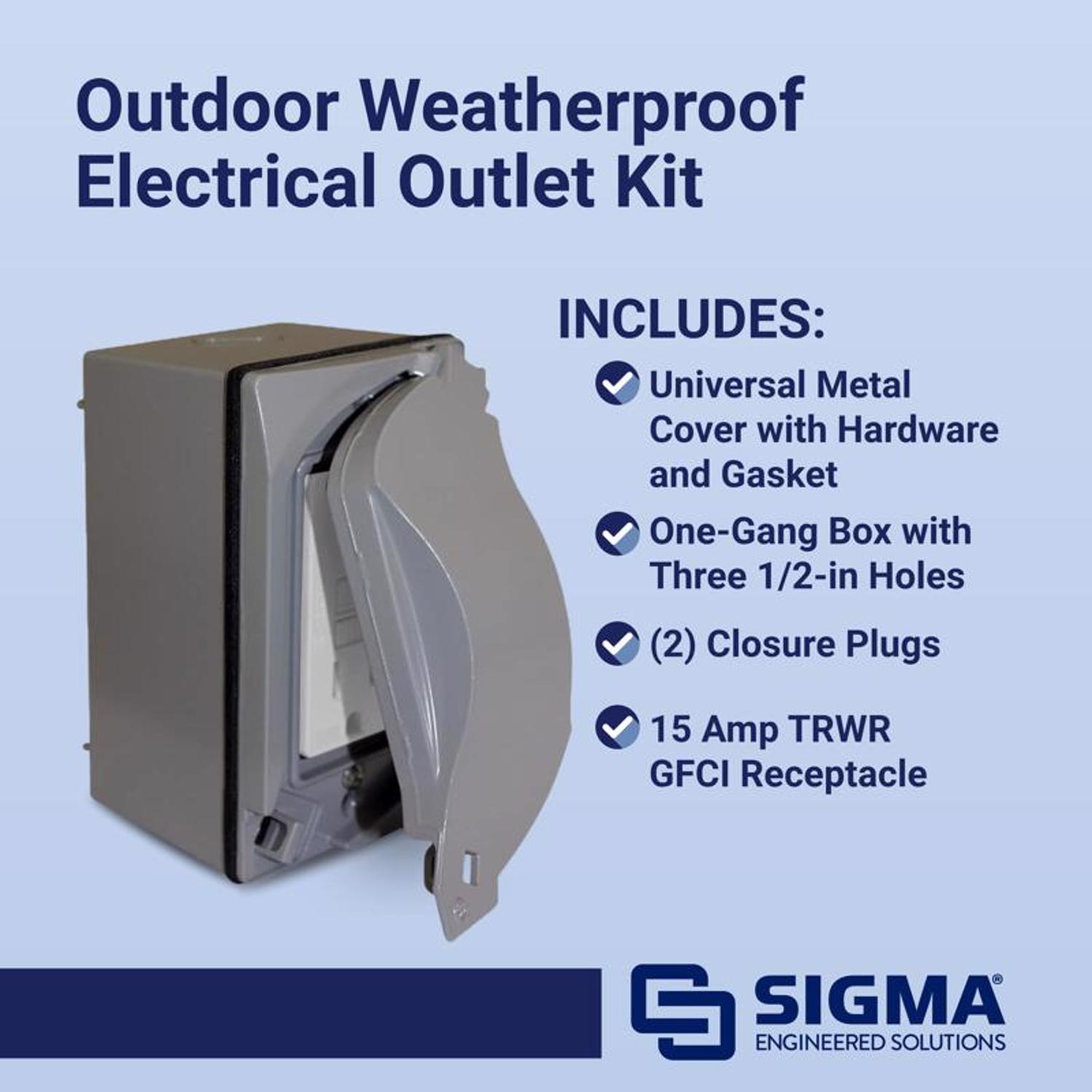 Sigma Engineered Solutions Rectangle Die-Cast Metal 1 gang 4.58 in. H X 2.83 in. W GFCI Outlet Kit