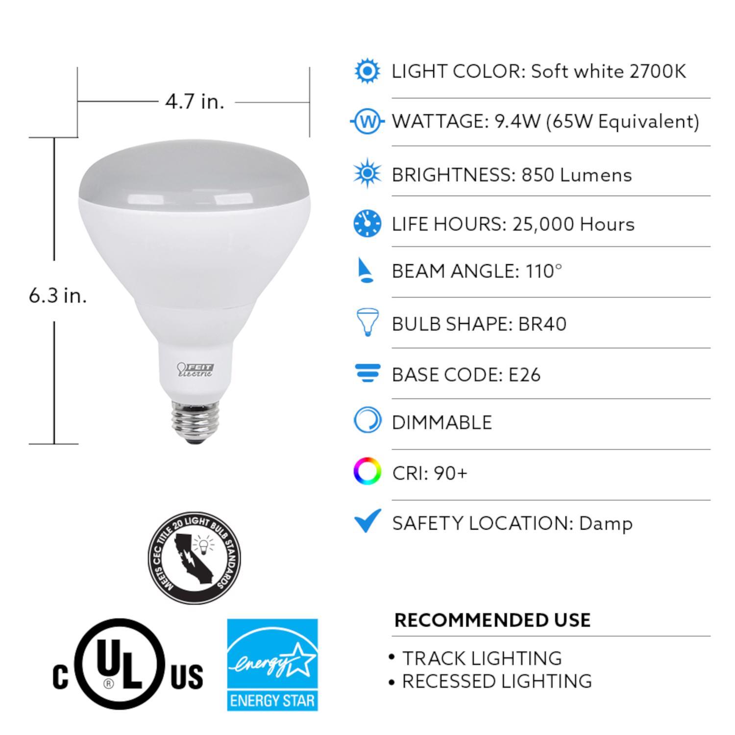 Feit BR40 E26 (Medium) LED Bulb Soft White 65 Watt Equivalence 1 pk