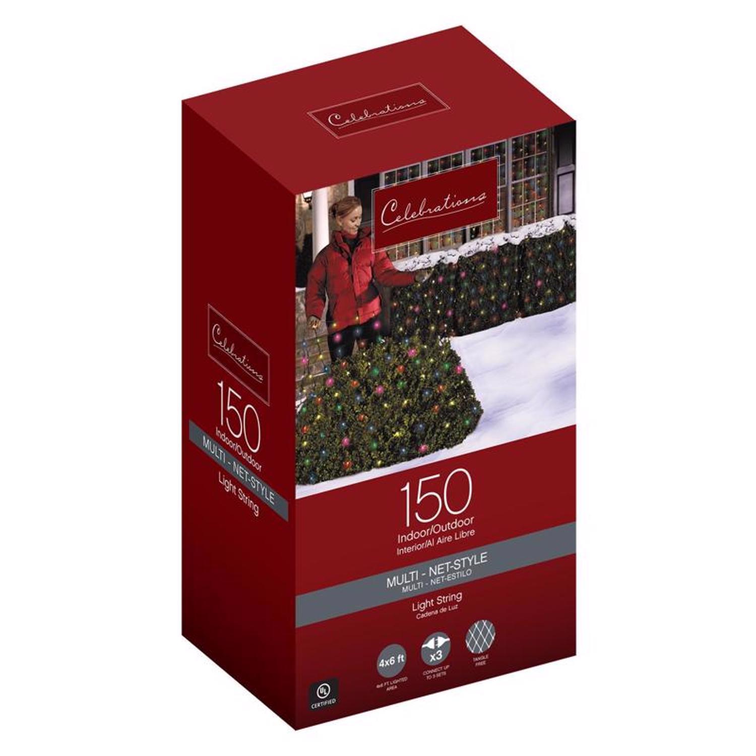 Celebrations Red Incandescent Mini Multicolored 150 ct Net Christmas Lights 6 ft.