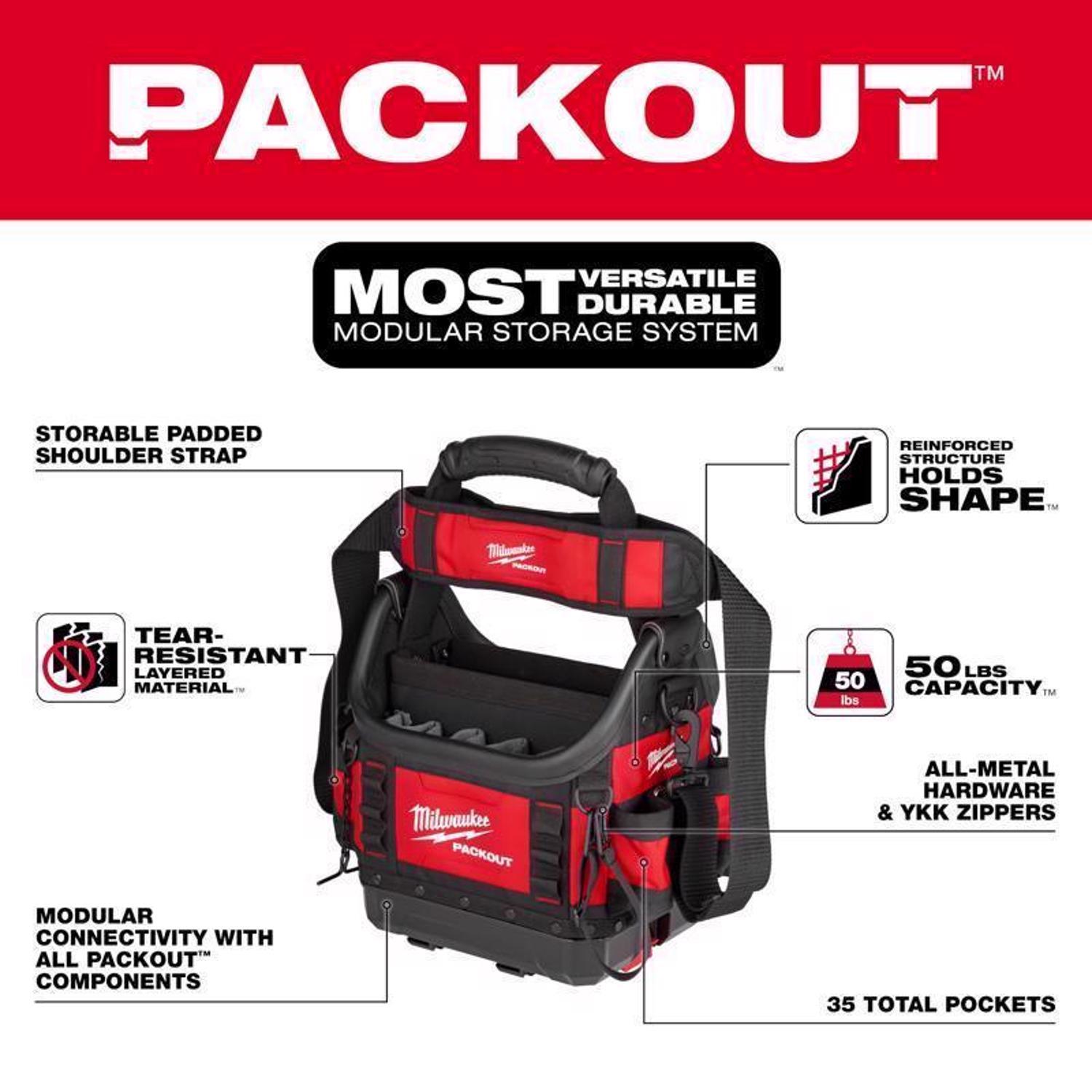Milwaukee Packout 9.75 in. W X 19 in. H Ballistic Structured Tool Tote 35 pocket Black/Red 1 pc