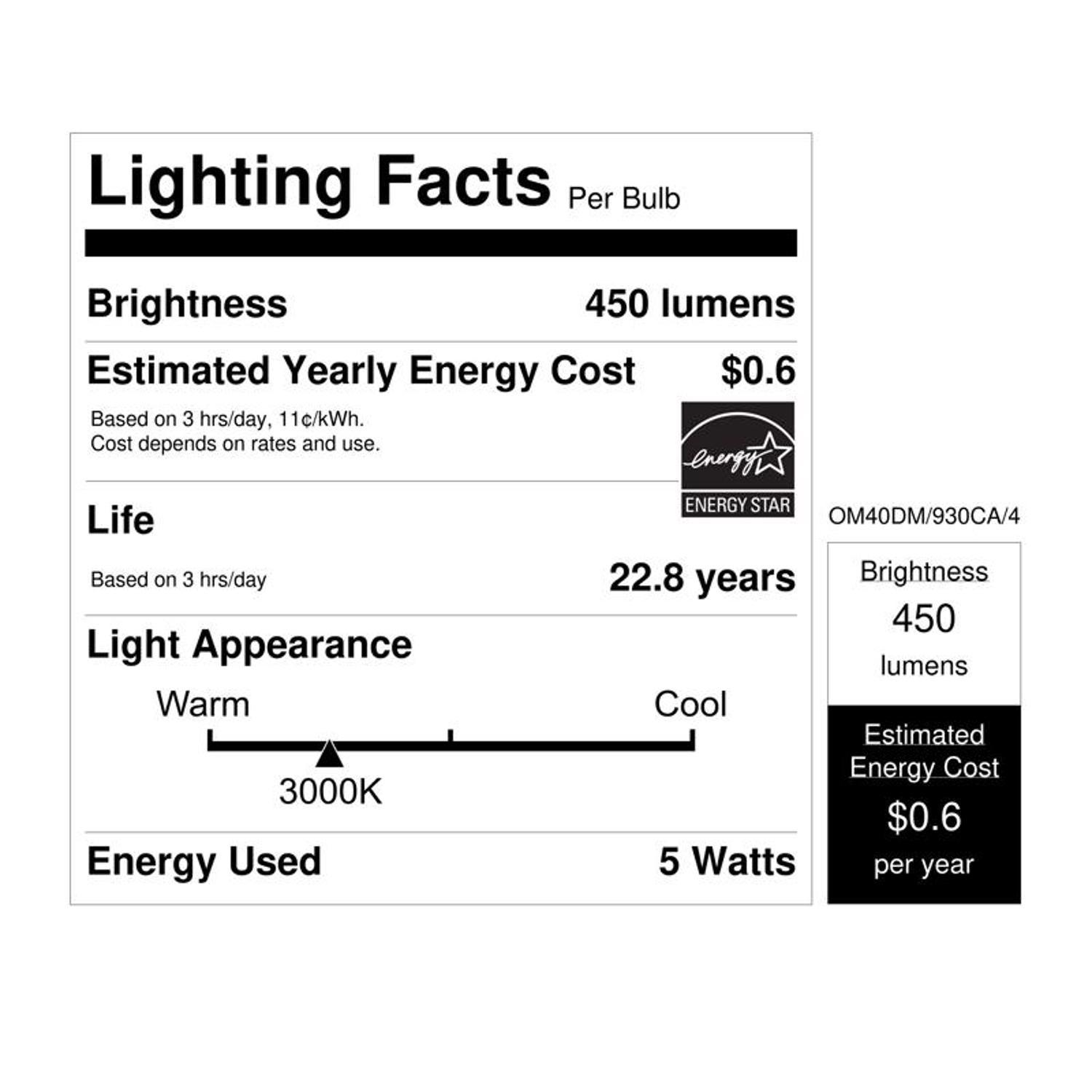 Feit Enhance A19 E26 (Medium) LED Bulb Bright White 40 Watt Equivalence 4 pk