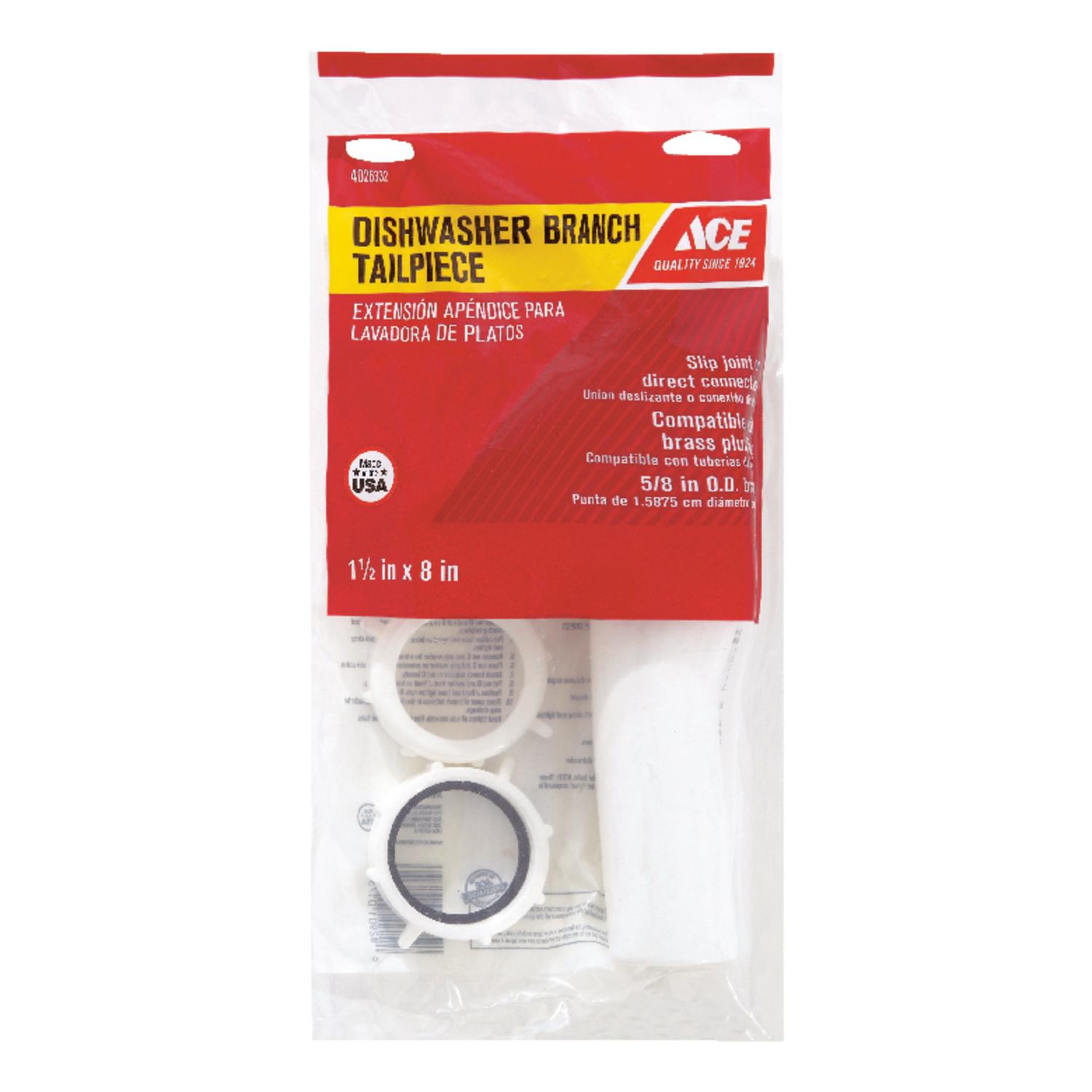 Ace 1-1/2 in. D X 8 in. L Plastic Dishwasher Branch Tailpiece