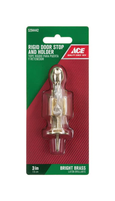 Ace 3 in. W Metal Bright Gold Rigid Door Stop w/Holder Mounts to door and wall 5/32 in.