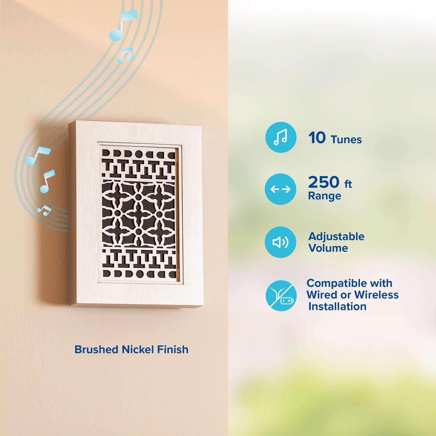 Heath Zenith Brushed Nickel Silver Plastic Wired and Wireless Door Chime