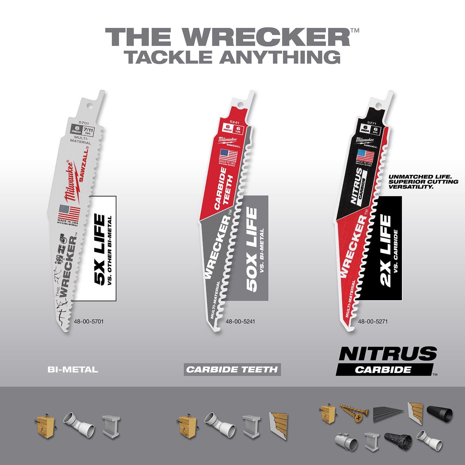 Milwaukee Wrecker Sawzall 6 in. Carbide Blade 6 TPI 1 blade
