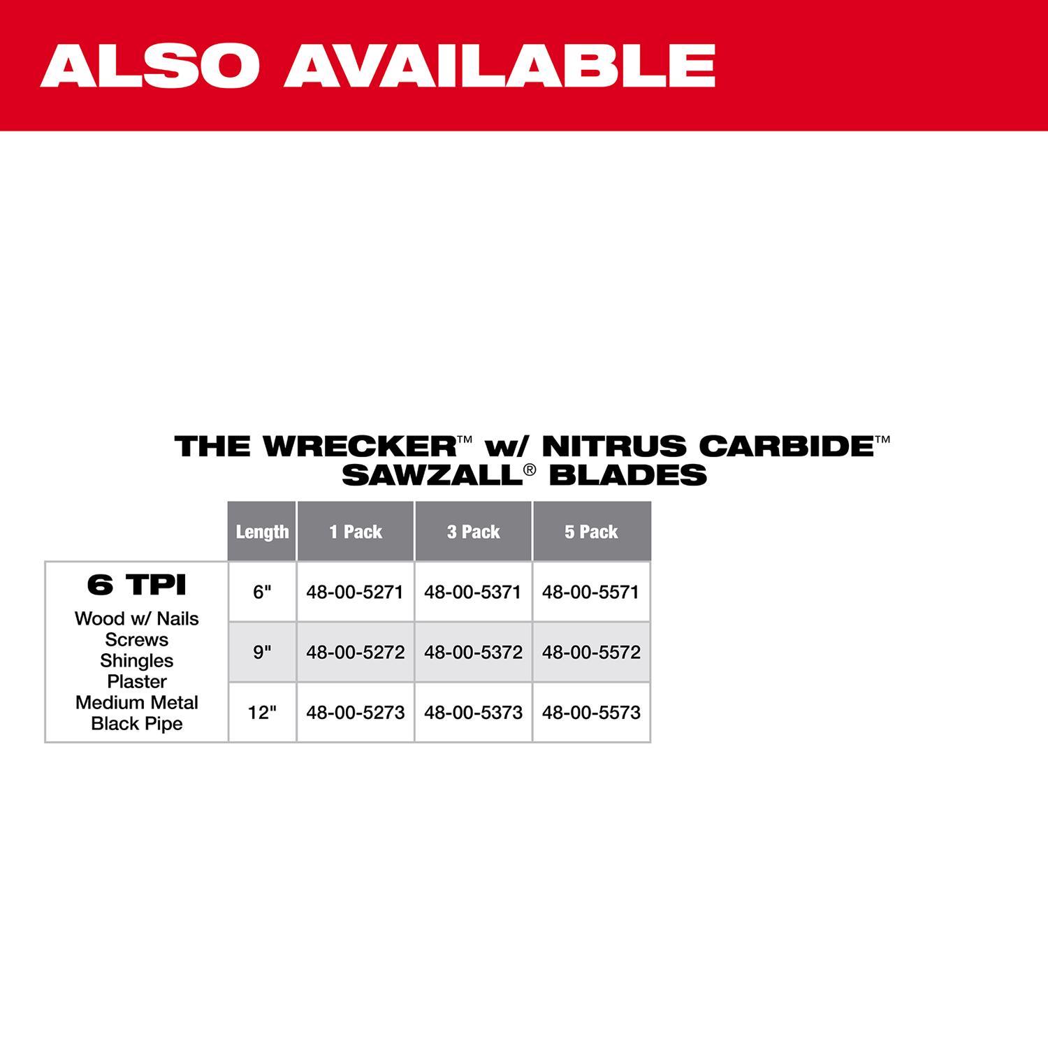 Milwaukee Wrecker Sawzall 12 in. Carbide Blade 6 TPI 1 blade