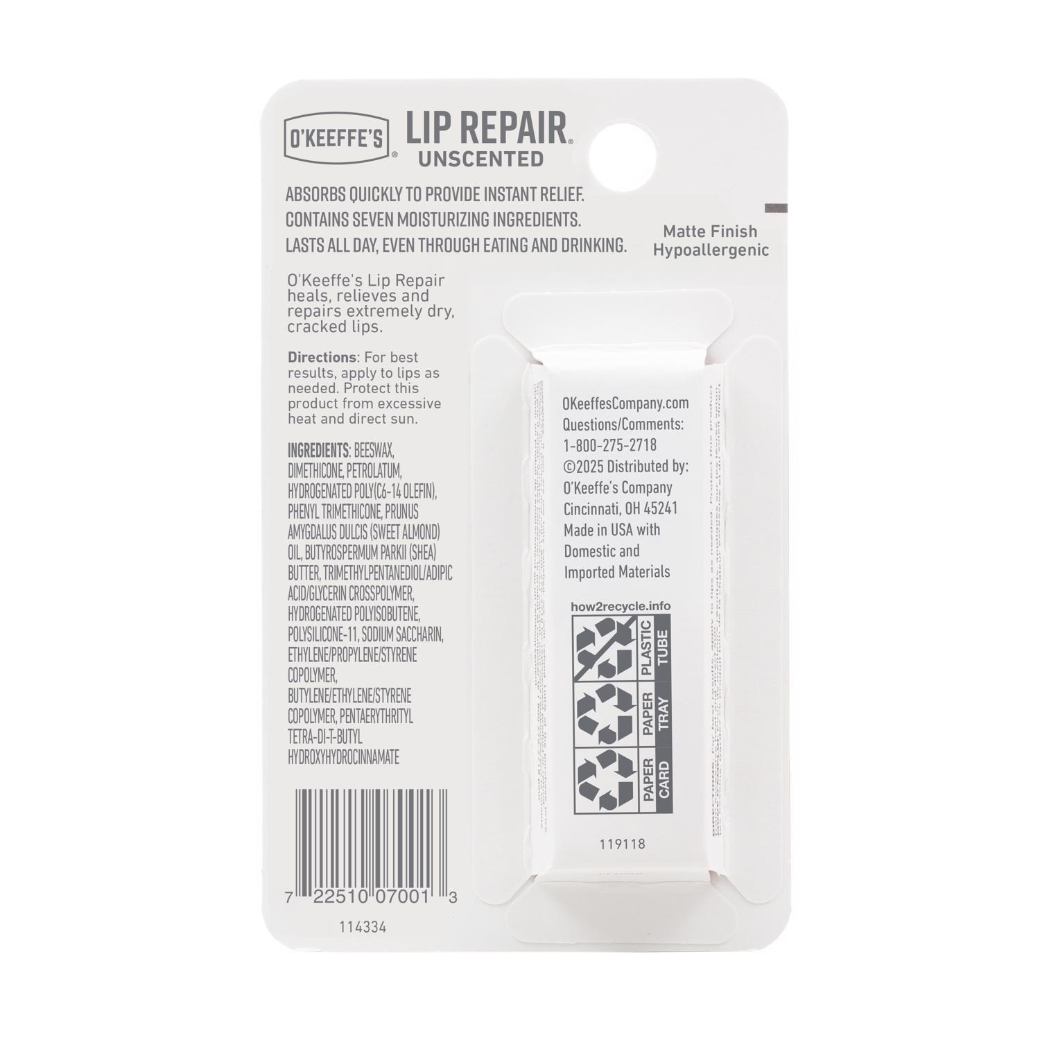 O'Keeffe's Lip Repair No Scent Lip Balm 0.15 oz 1 pk