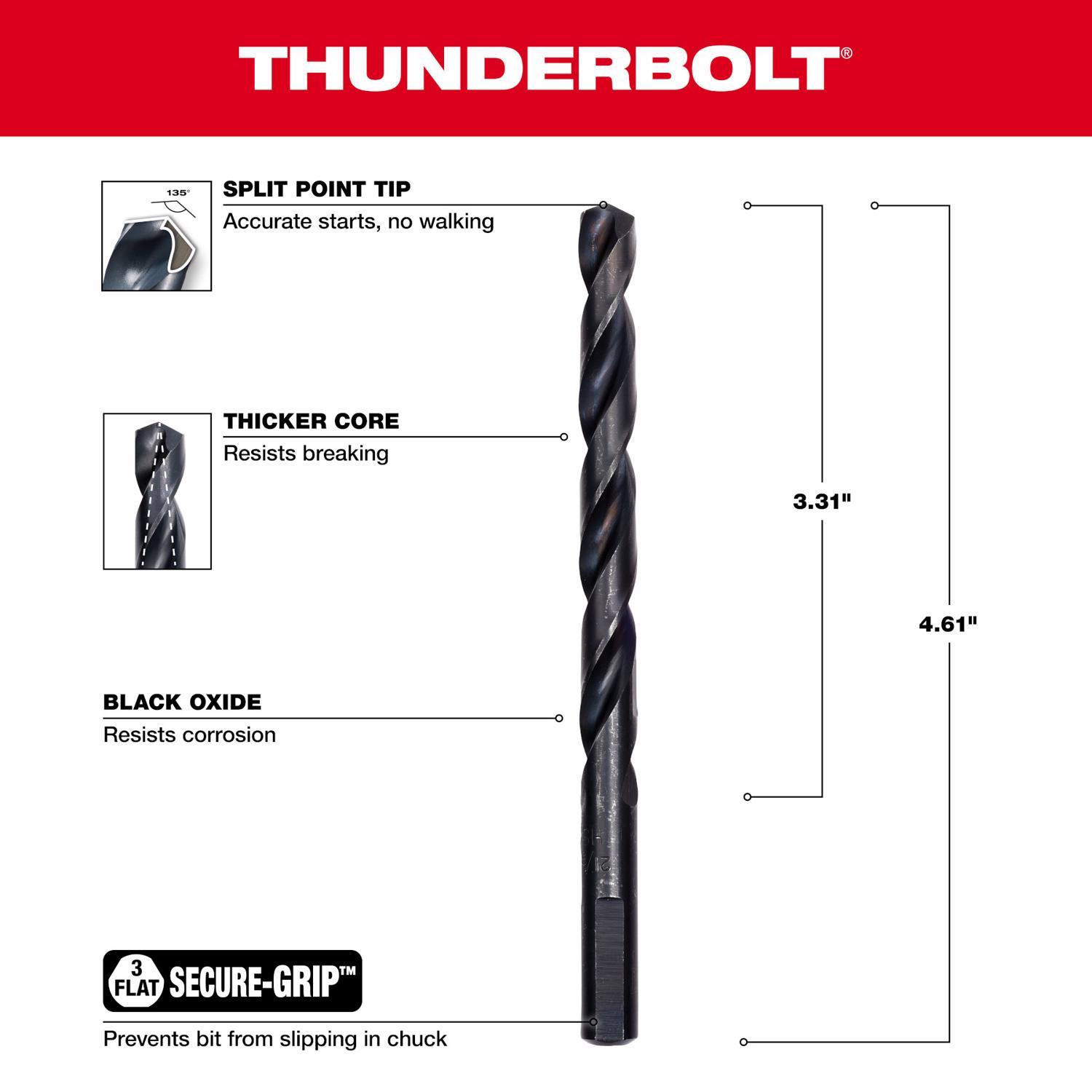 Milwaukee Thunderbolt 21/64 in. X 4-5/8 in. L Black Oxide Drill Bit 3-Flat Shank 1 pc