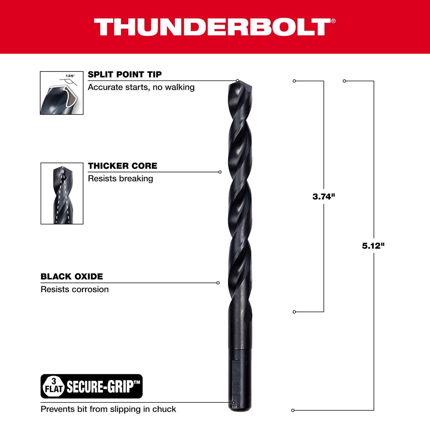 Milwaukee Thunderbolt 25/64 in. X 5-1/8 in. L Black Oxide Drill Bit 3-Flat Shank 1 pc