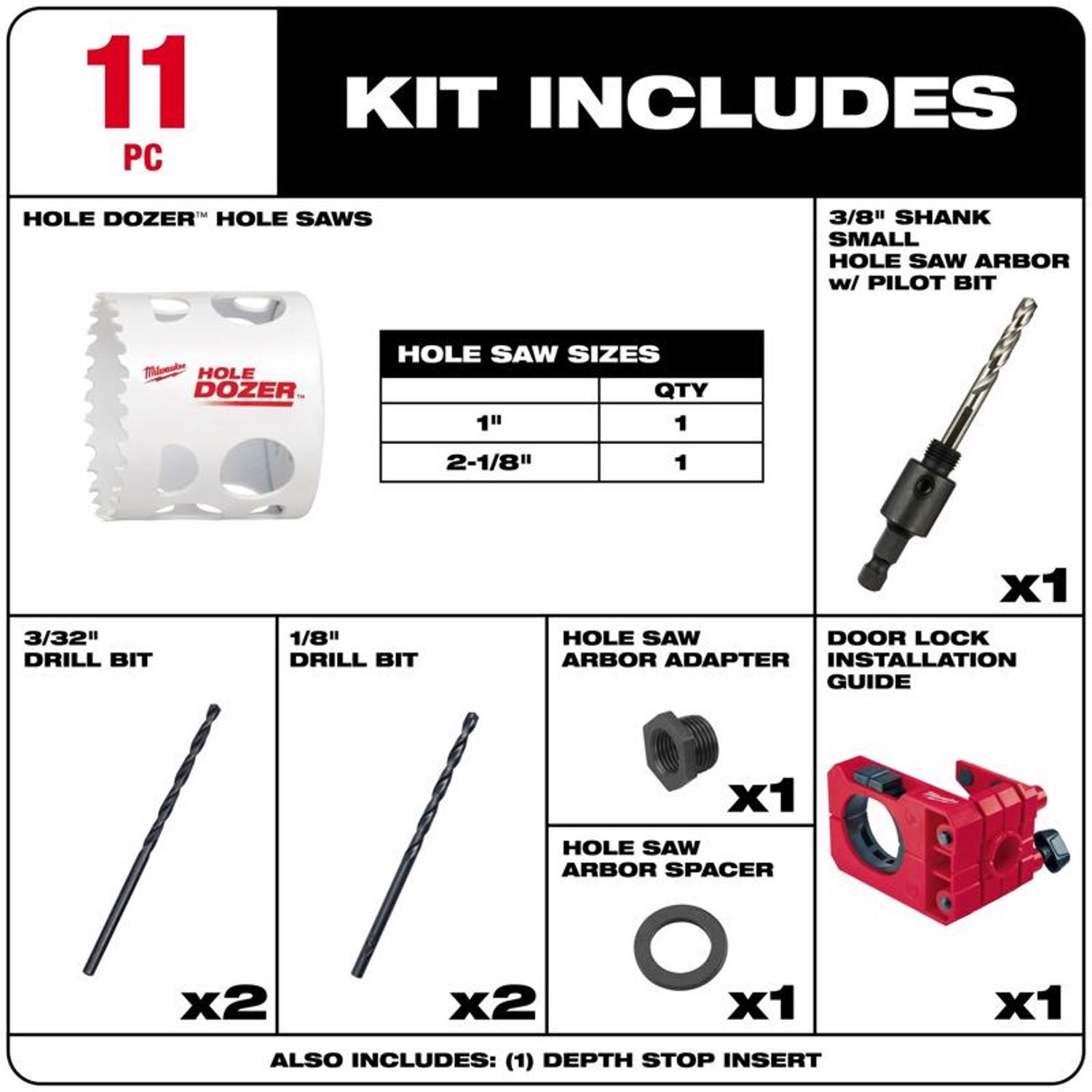 Milwaukee Hole Dozer Bi-Metal 4.8 in. L X 3/8 in. D Door Lock Installation Kit Arbor Included