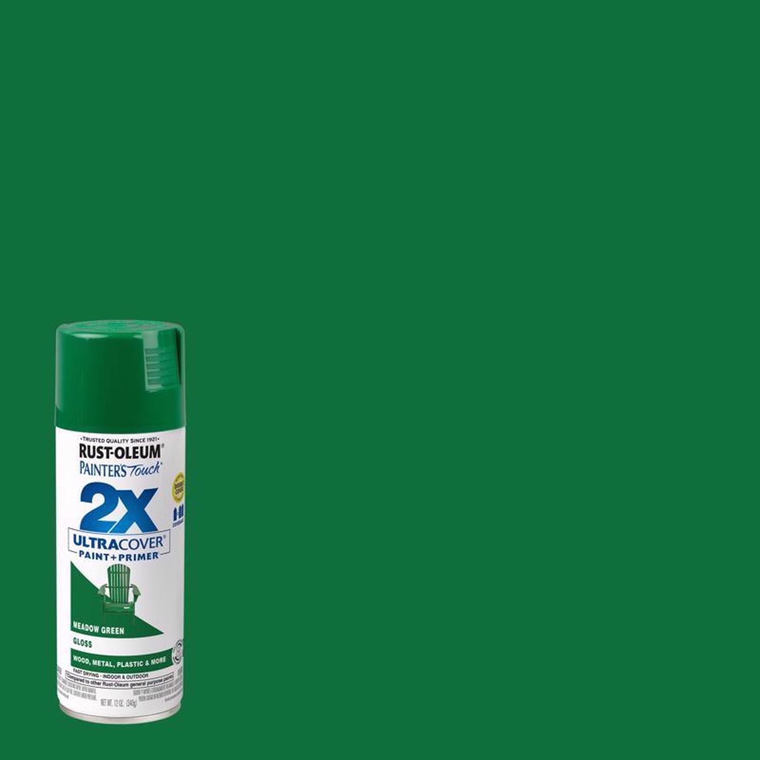 Rust-Oleum Painter's Touch 2X Ultra Cover Gloss Meadow Green Paint+Primer Spray Paint 12 oz