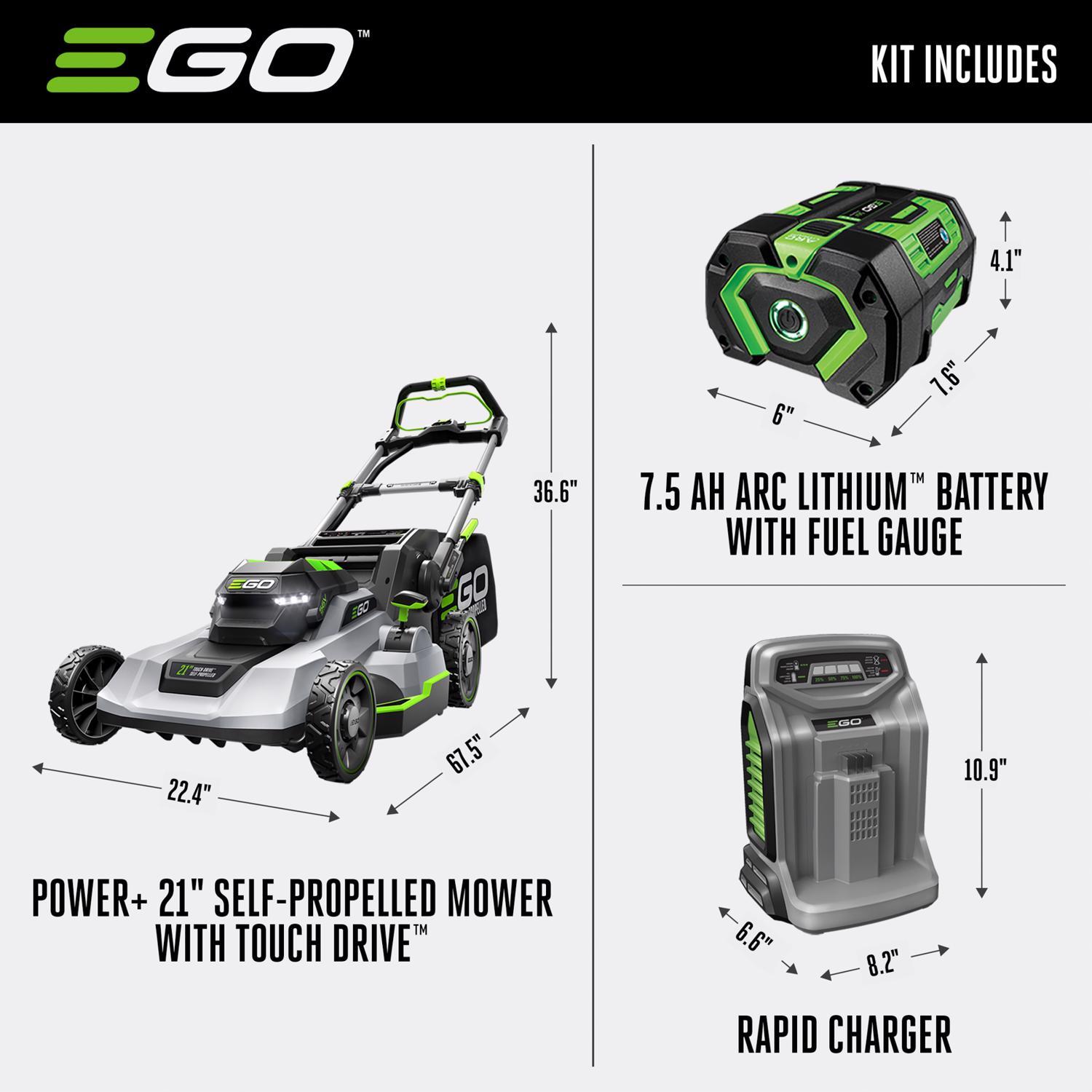 EGO Power+Touch Drive LM2125SP 21 in. 56 V Battery Self-Propelled Lawn Mower Kit (Battery & Charger) W/ 7.5 AH BATTERY