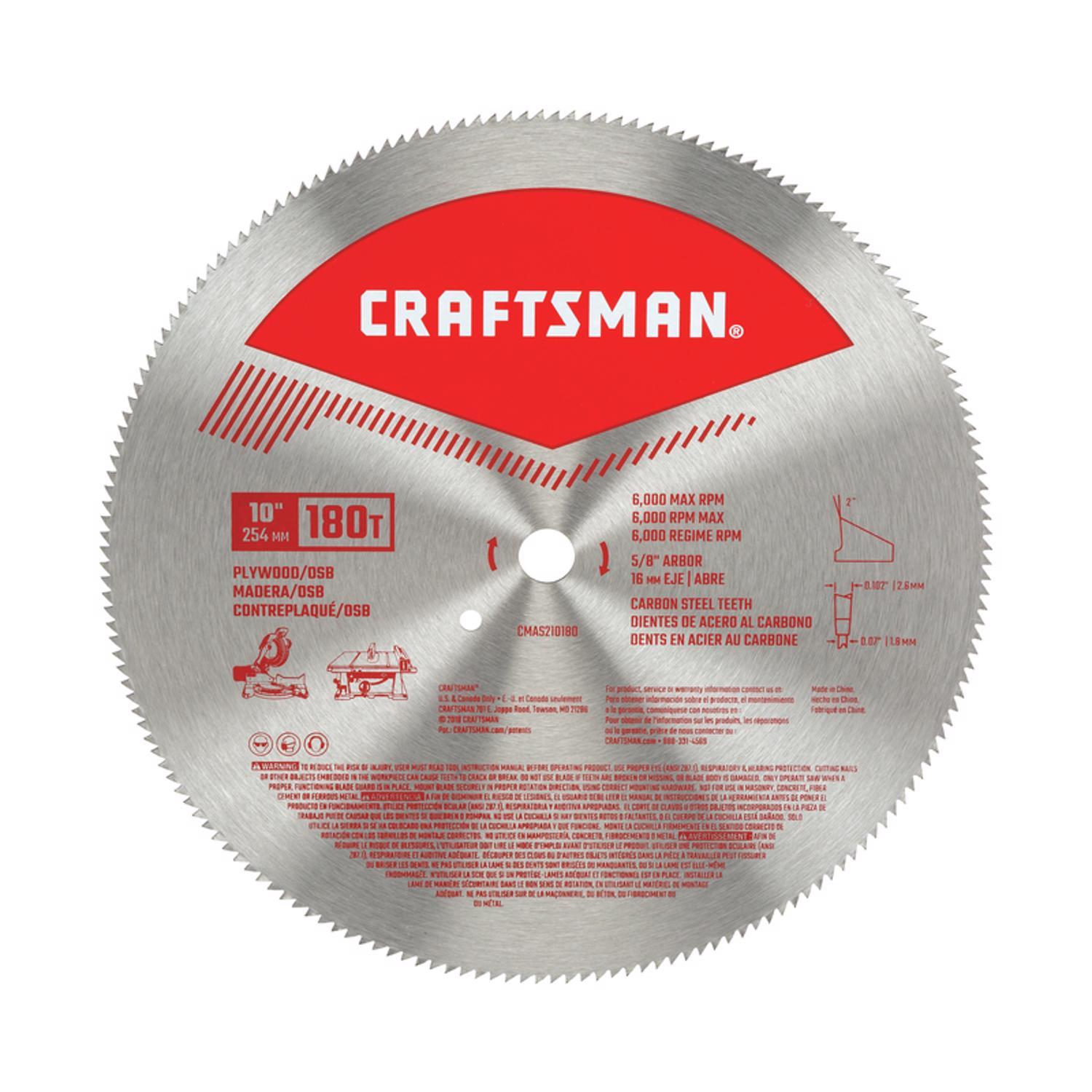 CRAFTSMAN 10 in. D X 5/8 in. Carbon Steel Circular Saw Blade 180 teeth 1 pc