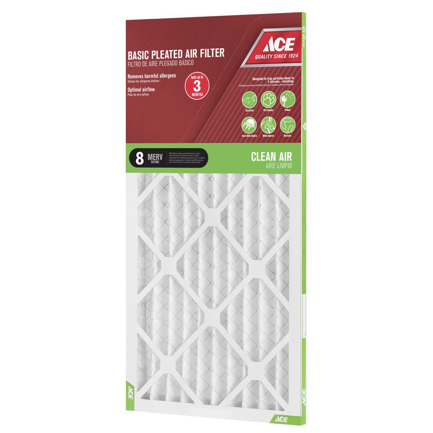 Ace 10 in. W X 20 in. H X 1 in. Synthetic 8 MERV Pleated Air Filter 1 pk