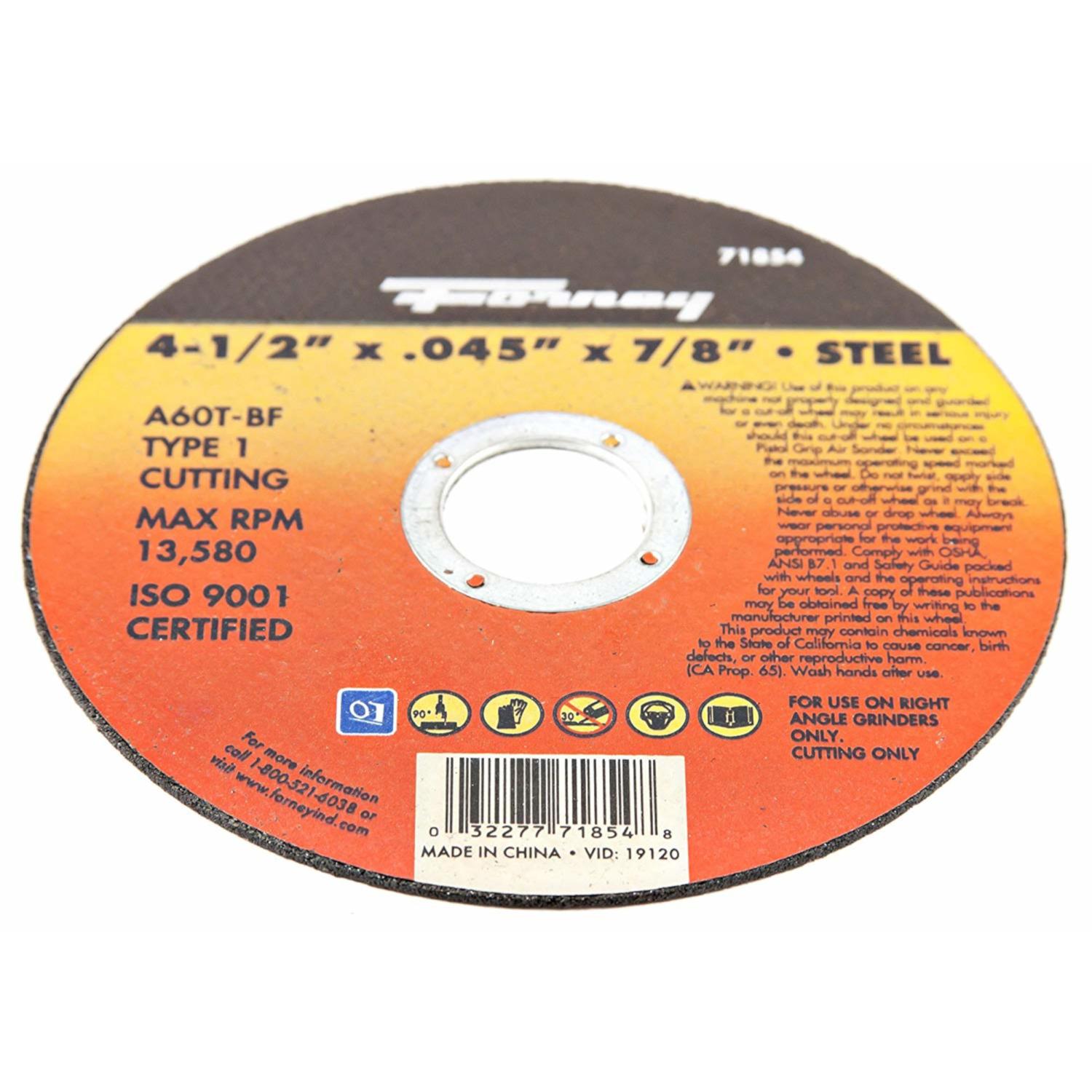 Forney 4-1/2 in. D X 7/8 in. X.045 in. thick Aluminum Oxide Metal Cut-Off Wheel 1 pc