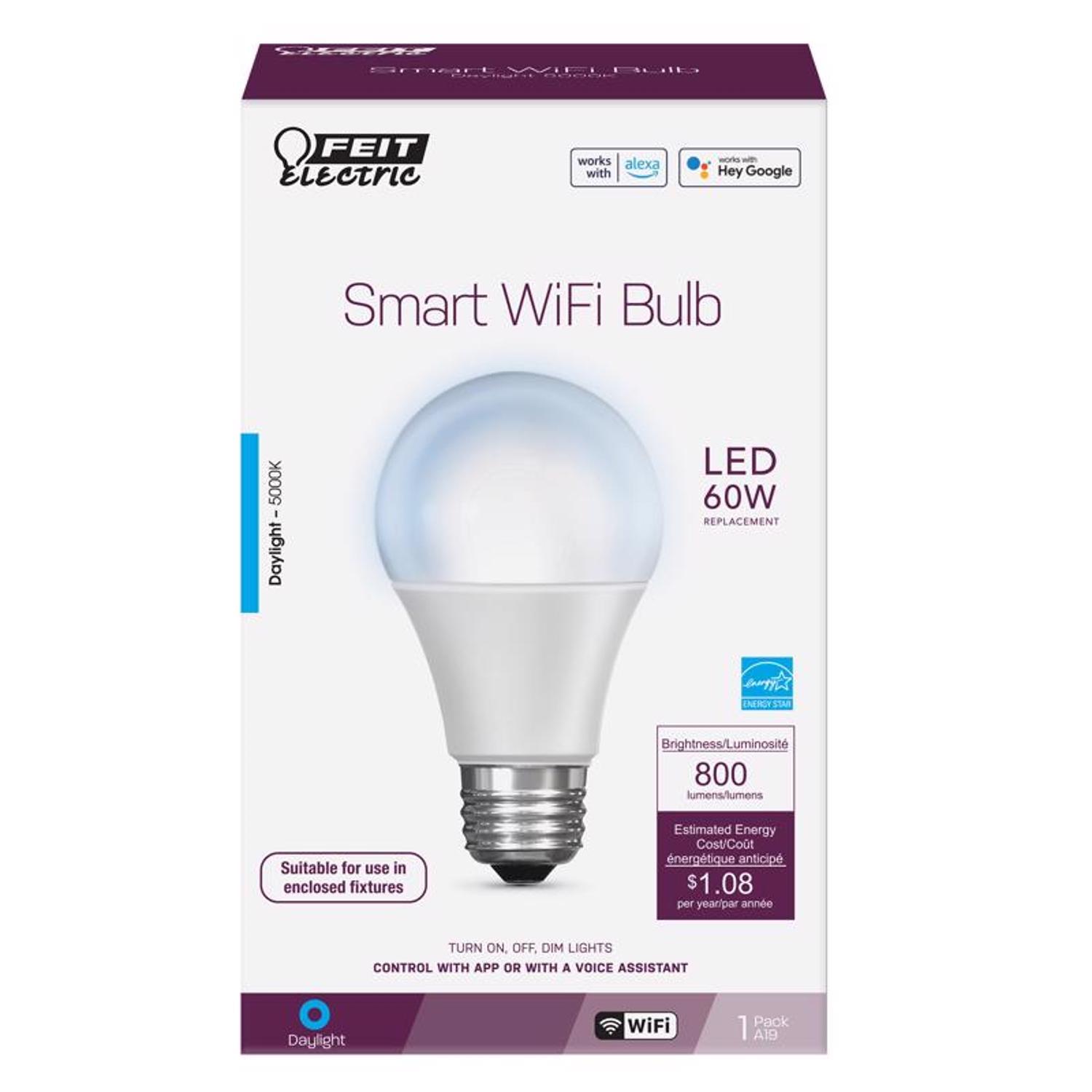 Feit A19 E26 (Medium) Smart-Enabled LED Bulb Daylight 60 Watt Equivalence 1 pk