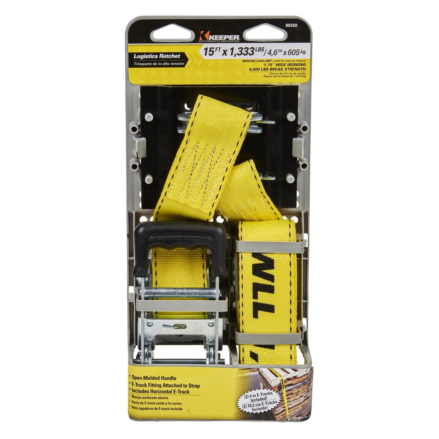 Keeper 1.75 in. W X 15 ft. L Black/Yellow Ratchet Tie Down Strap 1333 lb 1 pk