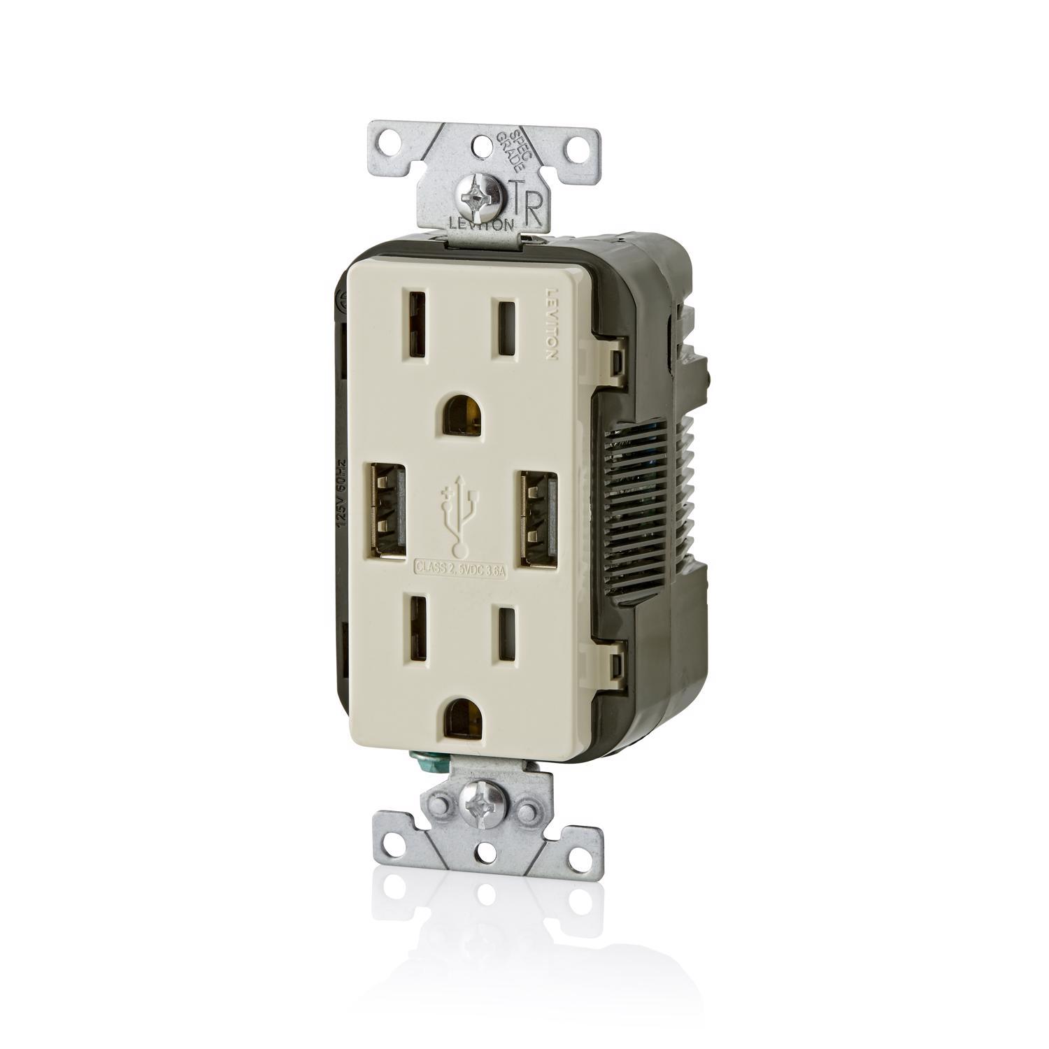 Leviton Decora 15 amps 125 V Duplex Light Almond Outlet and USB Charger 5-15R 1 pk