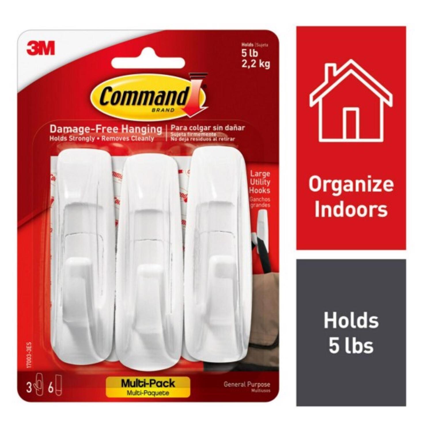 3M Command White Utility Hooks 5 lb 3 pk