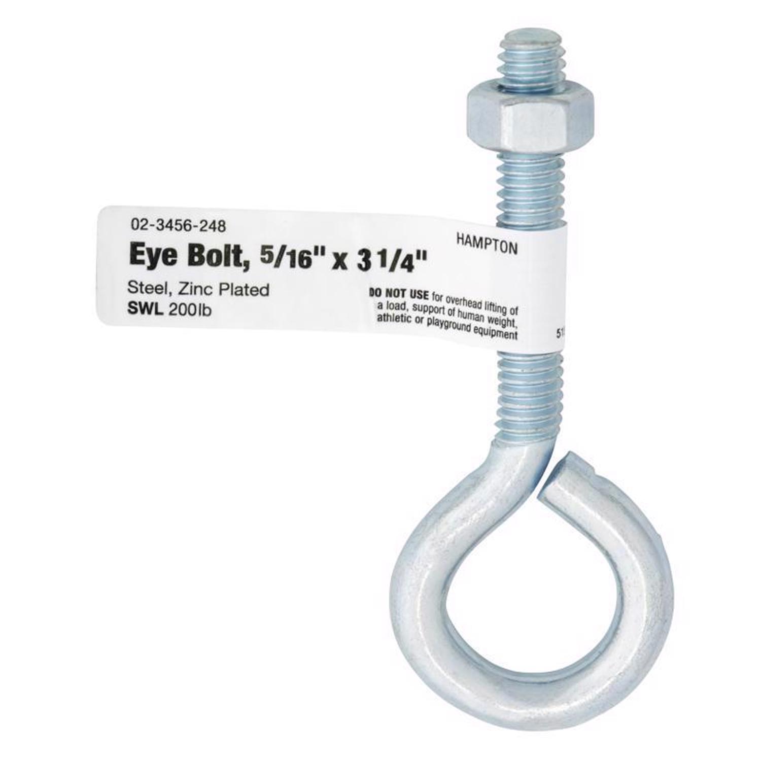 Hampton 5/16 in. X 3-1/4 in. L Zinc-Plated Steel Eyebolt Nut Included