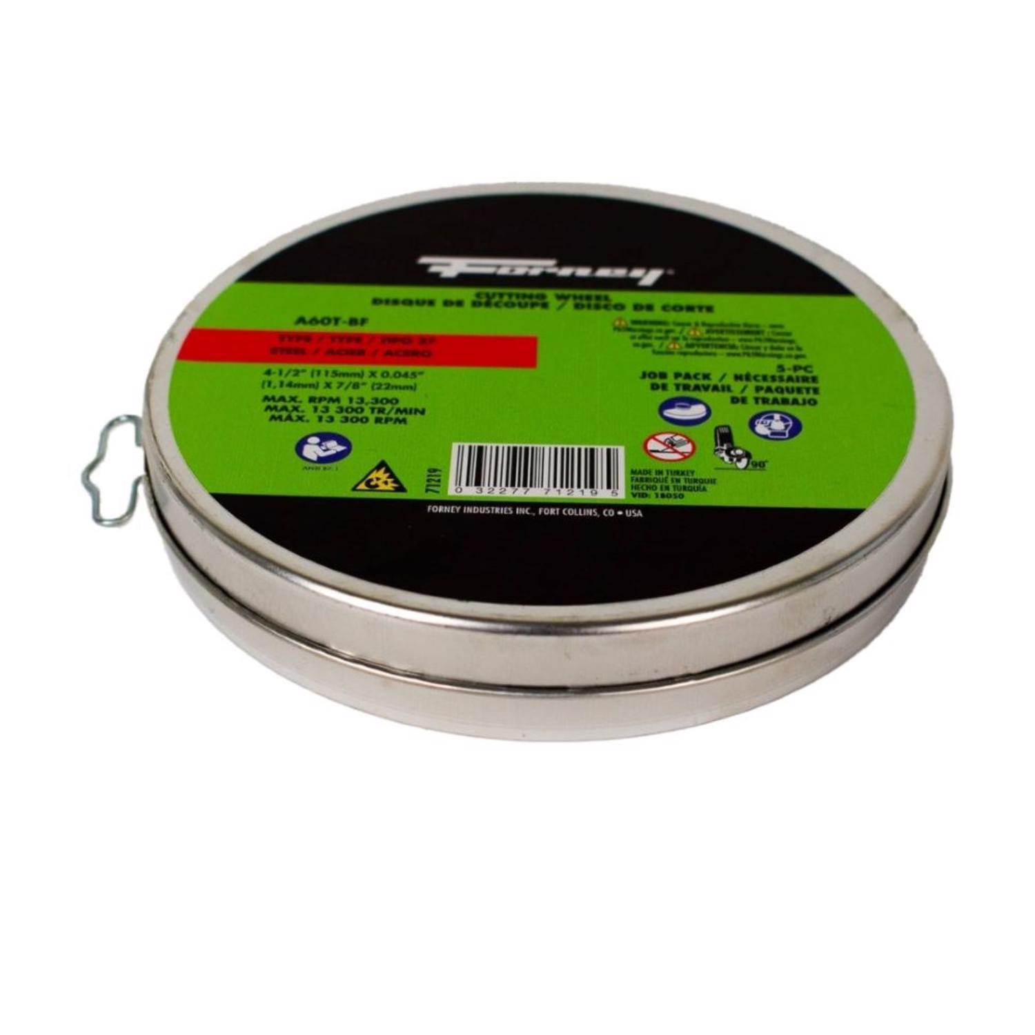 Forney 4-1/2 in. D X 7/8 in. X 1/16 in. thick Aluminum Oxide Metal Cutting Wheel 5 pk