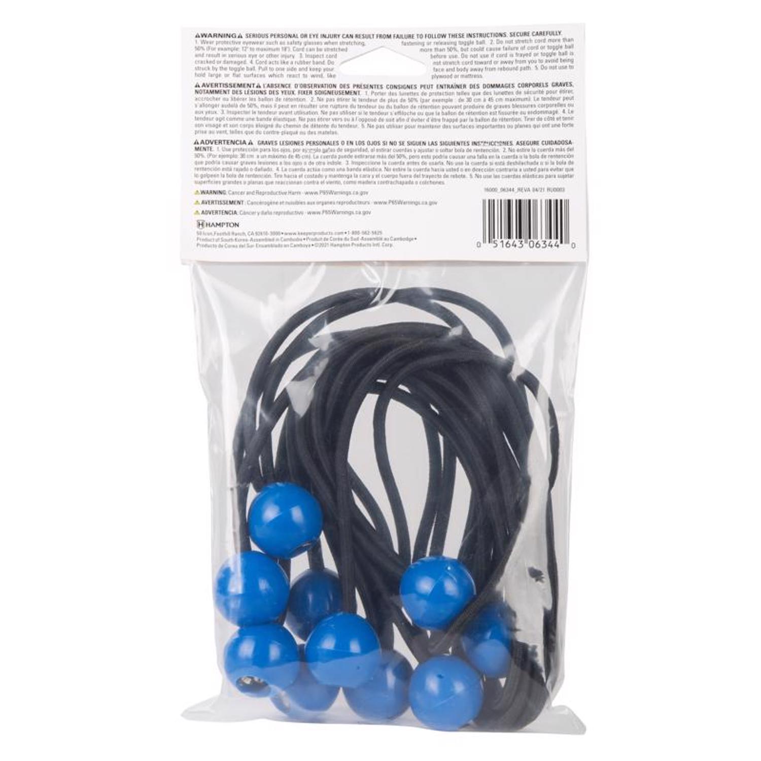 Keeper Black/Blue Bungee Ball Cord 12 in. L X 0.1565 in. 10 pk