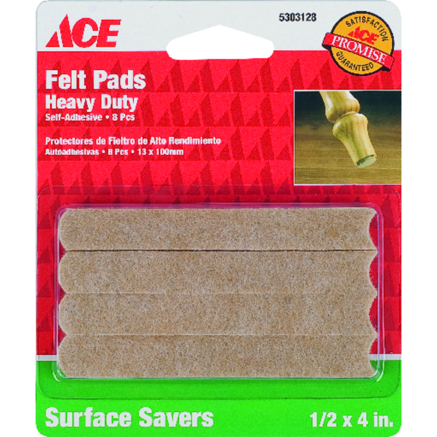 Ace Felt Self Adhesive Protective Pad Brown Rectangle 1/2 in. W X 4 in. L 8 pk