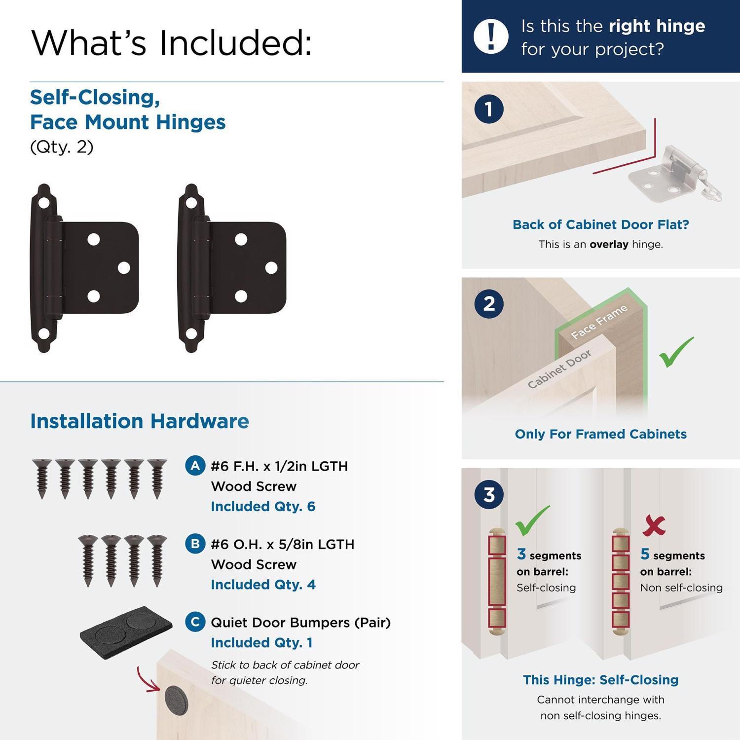 Amerock 1-13/16 in. W X 2-3/4 in. L Oil Rubbed Bronze Steel Self-Closing Hinge 2 pk