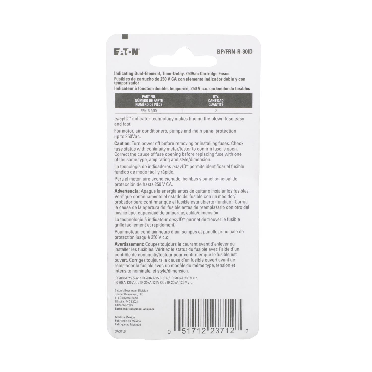 Bussmann EasyID 30 amps Dual Element Time Delay Fuse 2 pk