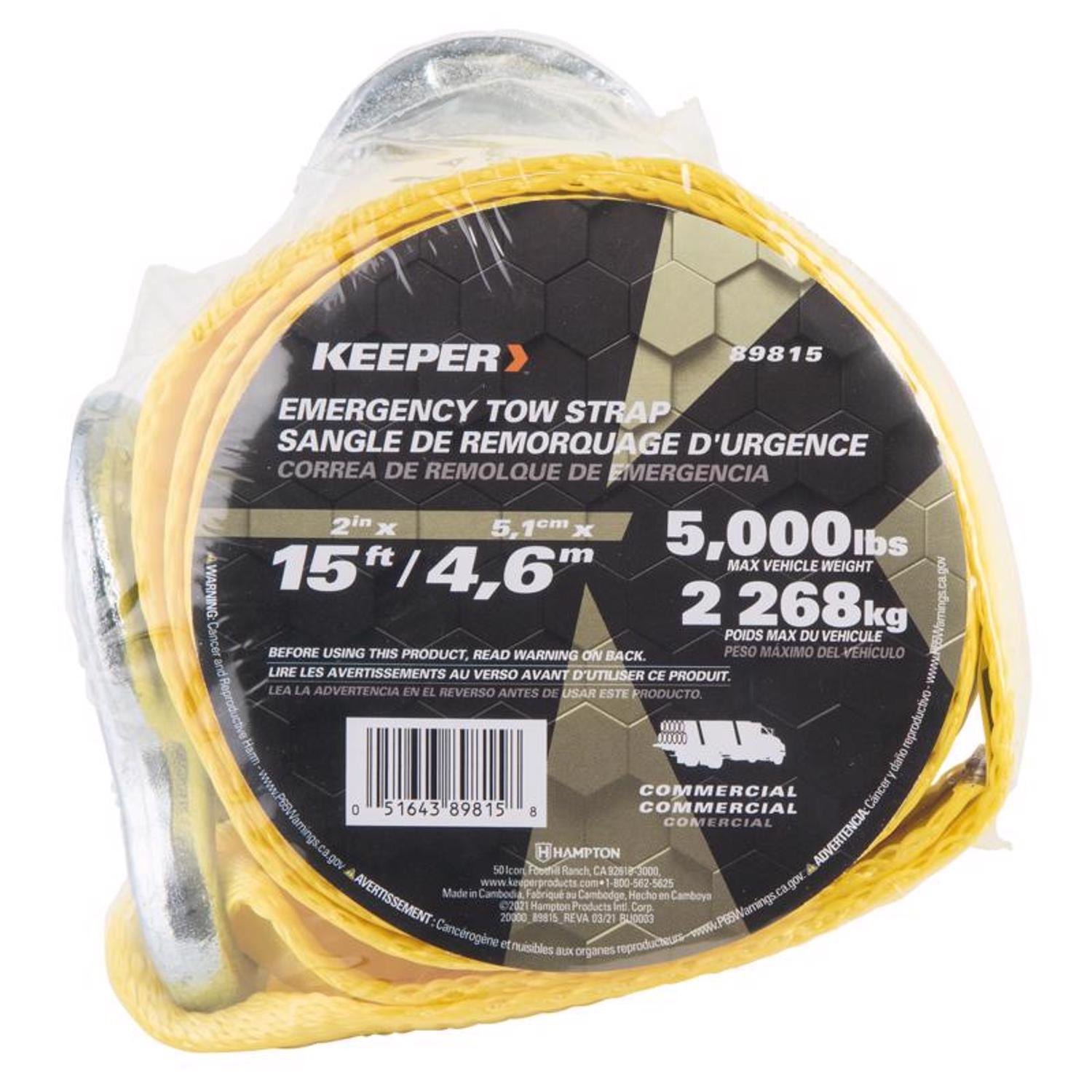 Keeper 2 in. W X 15 ft. L Yellow Tow Strap 5000 lb 1 pk