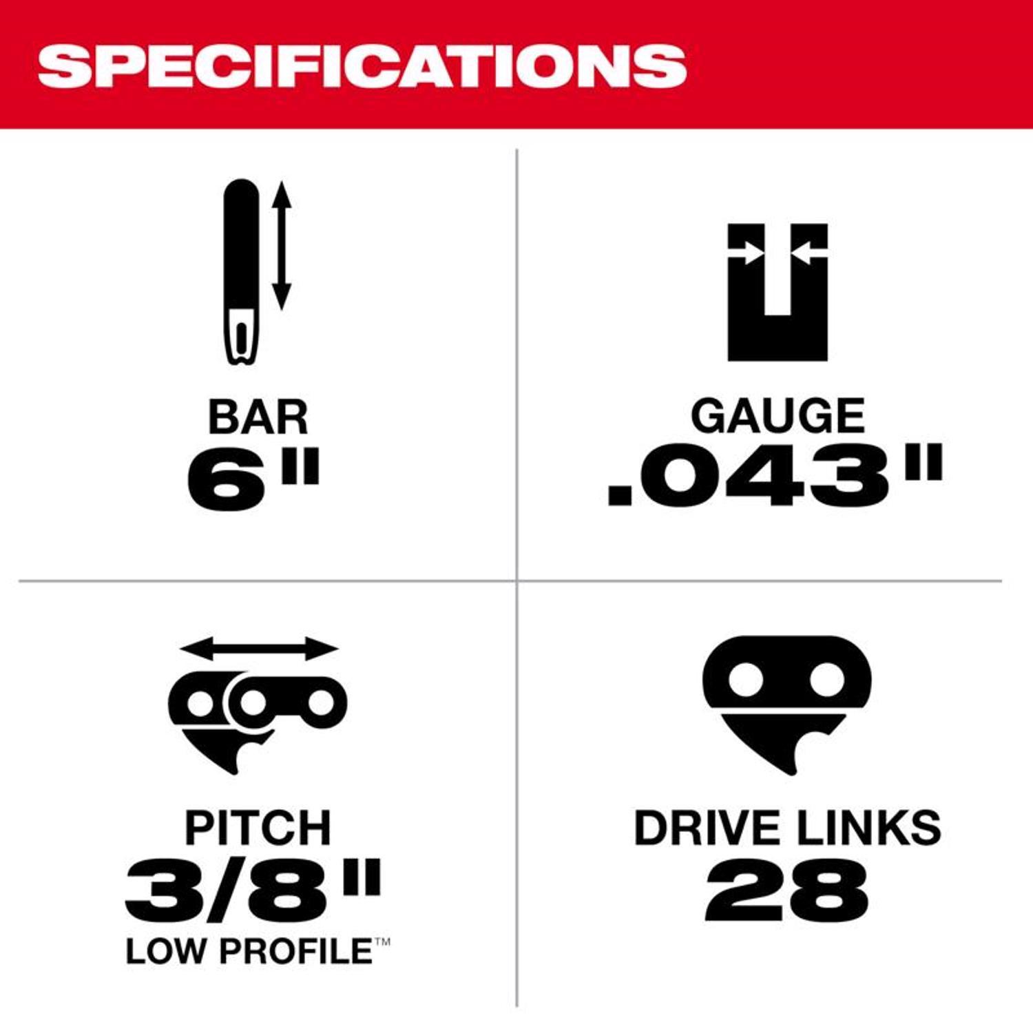 Milwaukee 49-16-2732 6 in. Replacement Chainsaw Chain 28 links