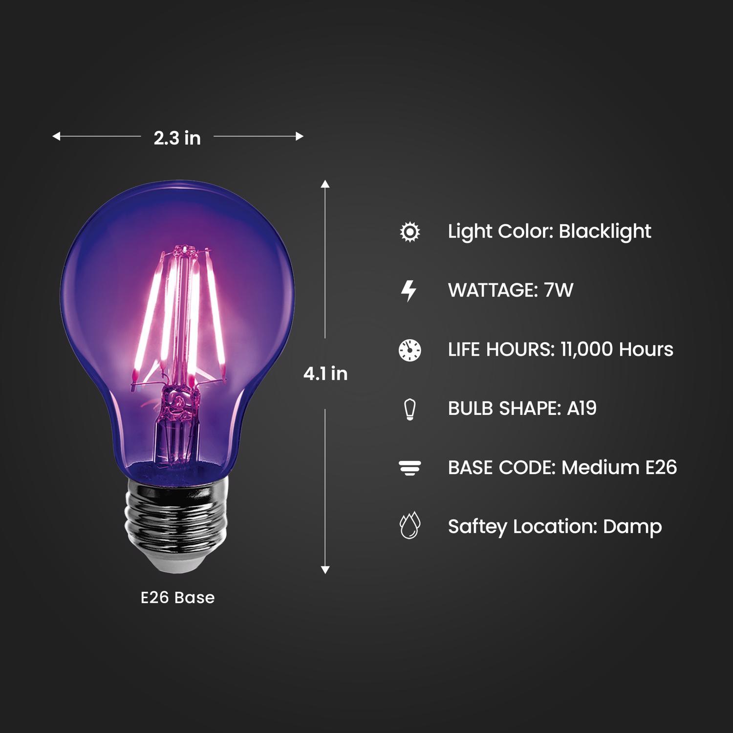 Feit A19 E26 (Medium) LED Bulb Black Light 7 Watt Equivalence 1 pk