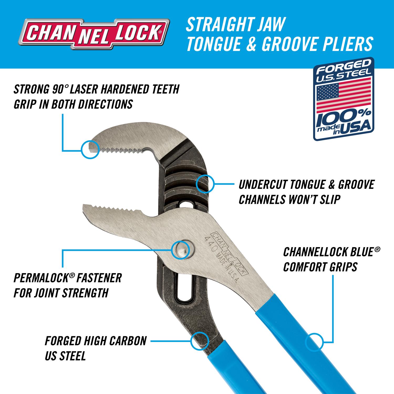 Channellock 12 in. Steel Tongue and Groove Pliers