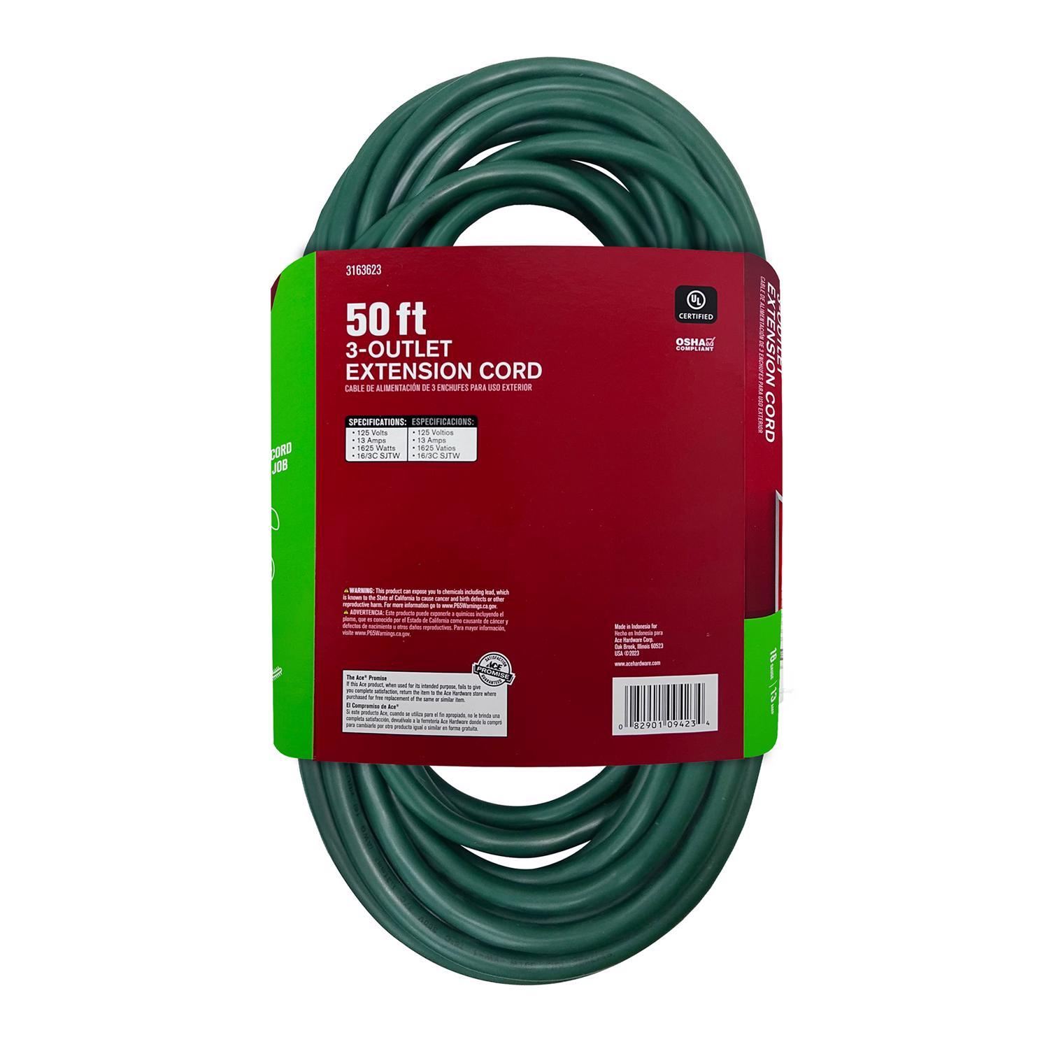 Ace Outdoor 50 ft. L Green Triple Outlet Cord 16/3 SJTW