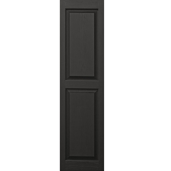 Pontiac Trail Raised Panel Vinyl Shutters 14.5 in. x 35 in. Black Cosmos/Paintable