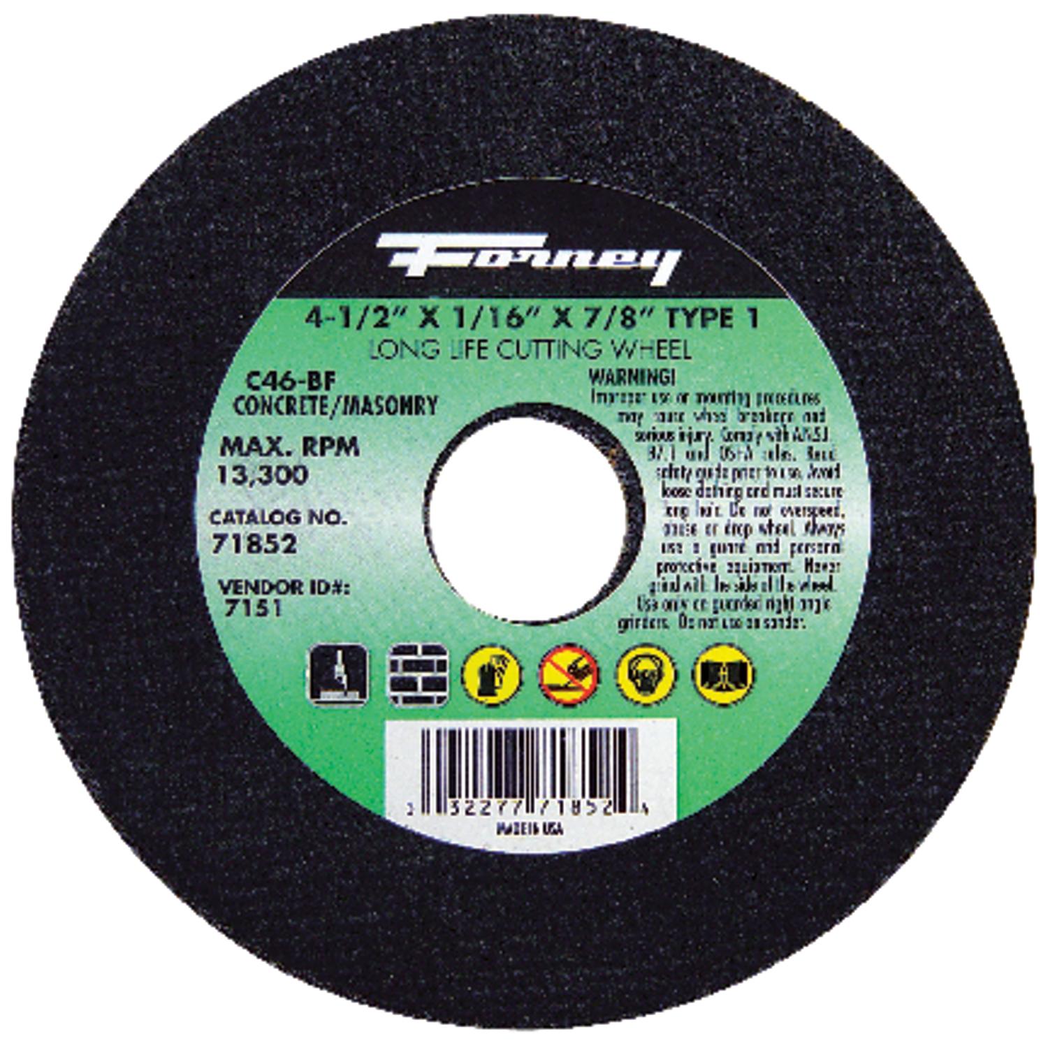 Forney 4-1/2 in. D X 7/8 in. X 1/16 in. thick Silicon Carbide Masonry Cutting Wheel 1 pc