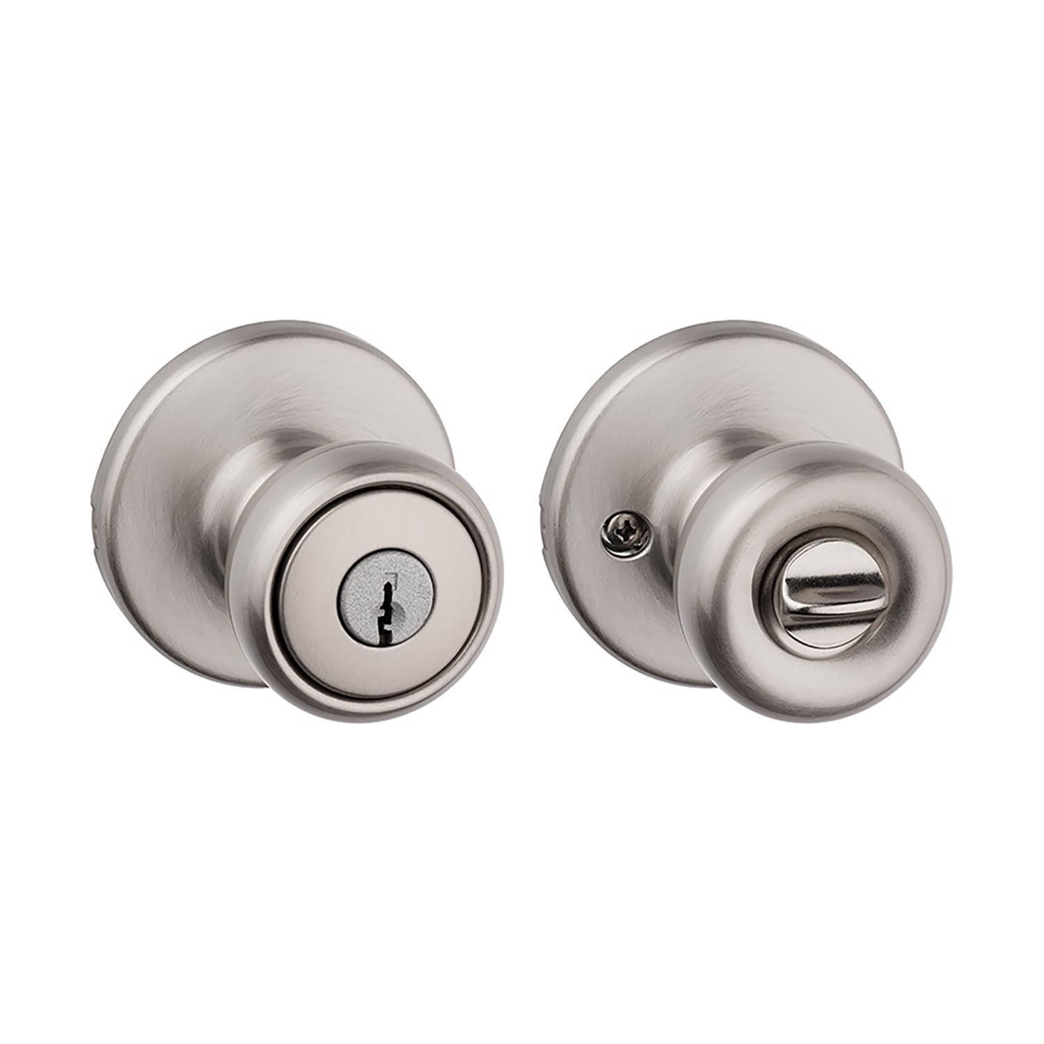Kwikset Tylo Satin Nickel Entry Door Knob 1-3/4 in.
