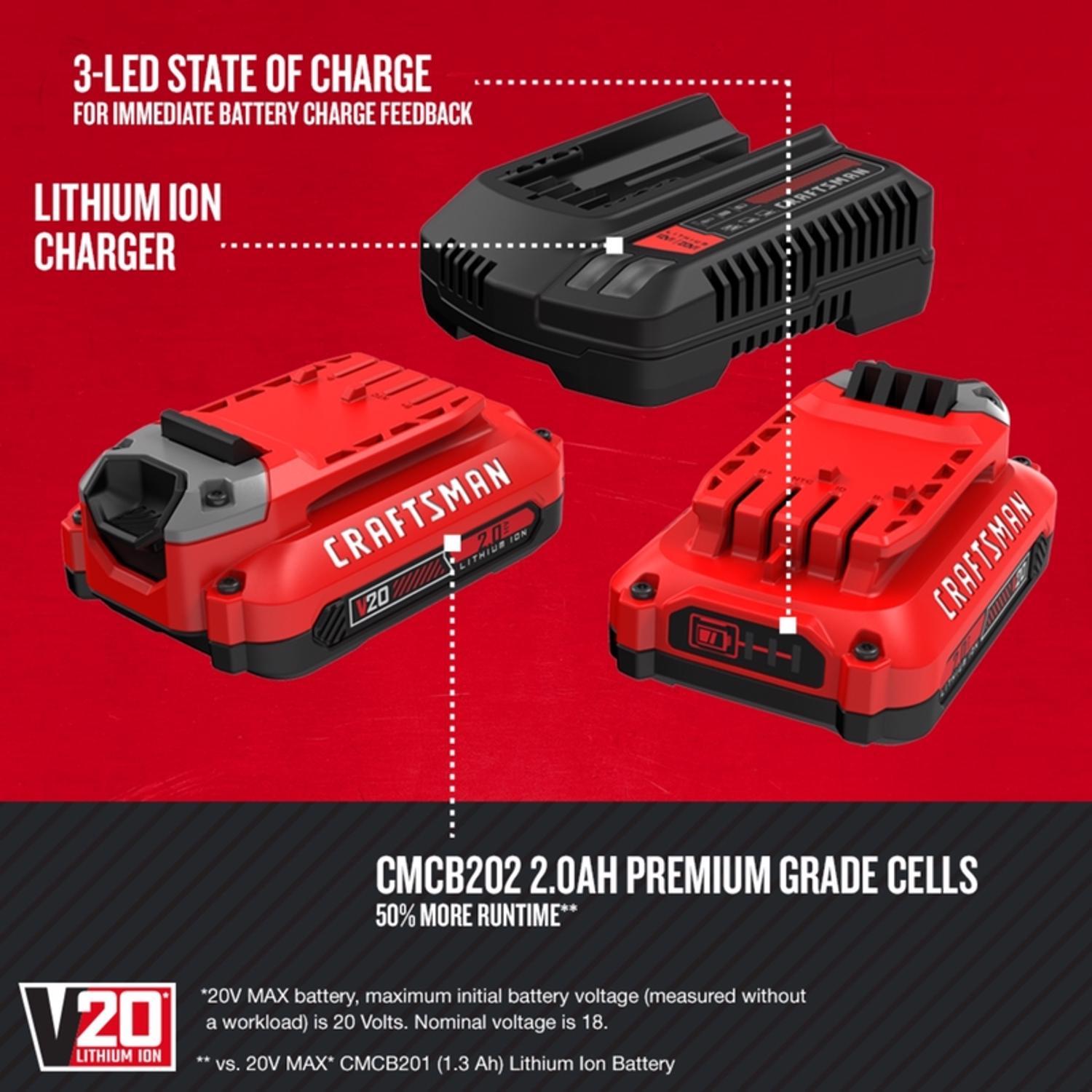 CRAFTSMAN V20 2 Ah Lithium-Ion Battery and Charger 3 pc